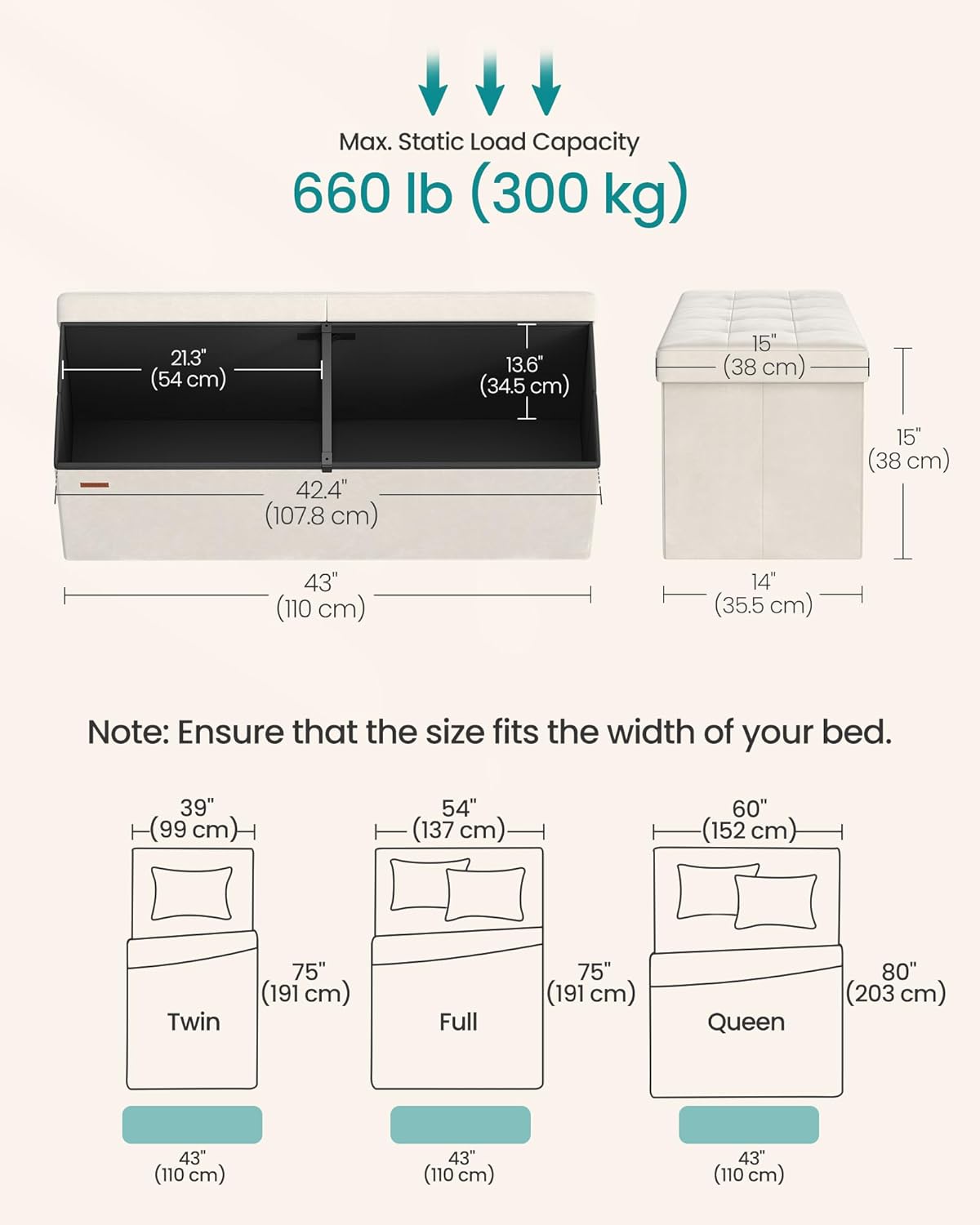 Thumbnail 1 de SONGMICS Storage Ottoman 43.3-Inch