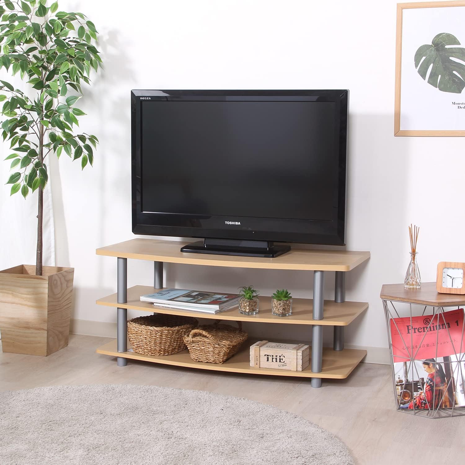 Detalle de 不二貿易 84441 テレビ台 ローボード 32型対応 幅90cm 工具不要組立 ナチュラル