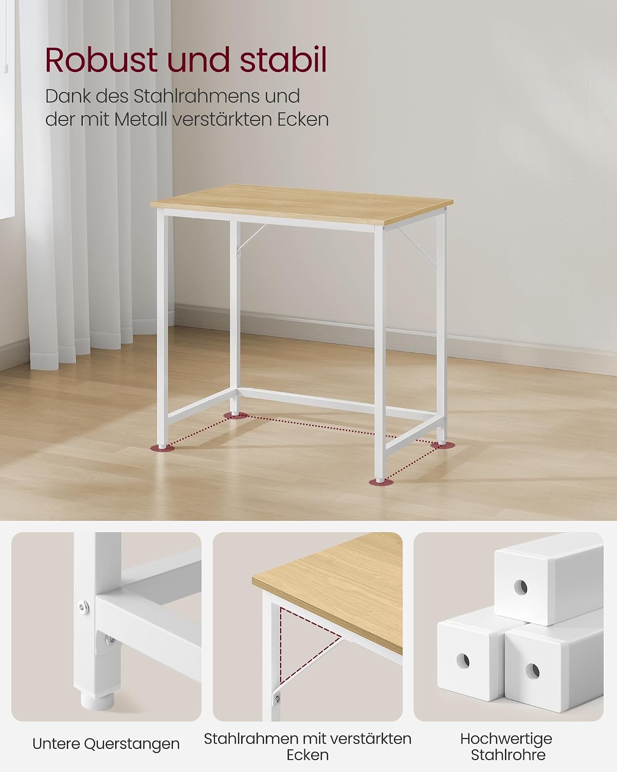 Detalle de VASAGLE Tisch 80 x 50 cm – computertisch für Arbeitszimmer, Schlafzimmer oder Wohnzimmer