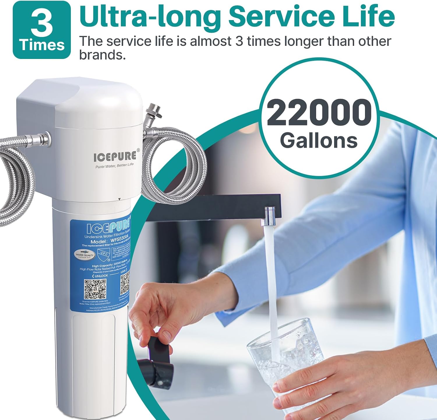 Detalle 2 de ICEPURE WFS5300A Under-Sink Water Filter, 22,000-Gallon Capacity, NSF 42 & 372