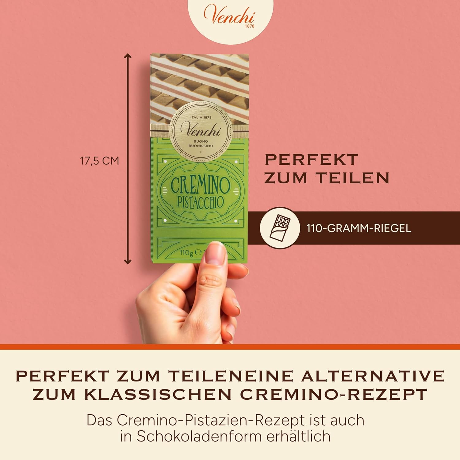 Thumbnail 6 de Venchi Tafel Cremino Pistazie (110 g) – dreischichtige Schokoladentafel mit Pistazienpaste, glutenfrei