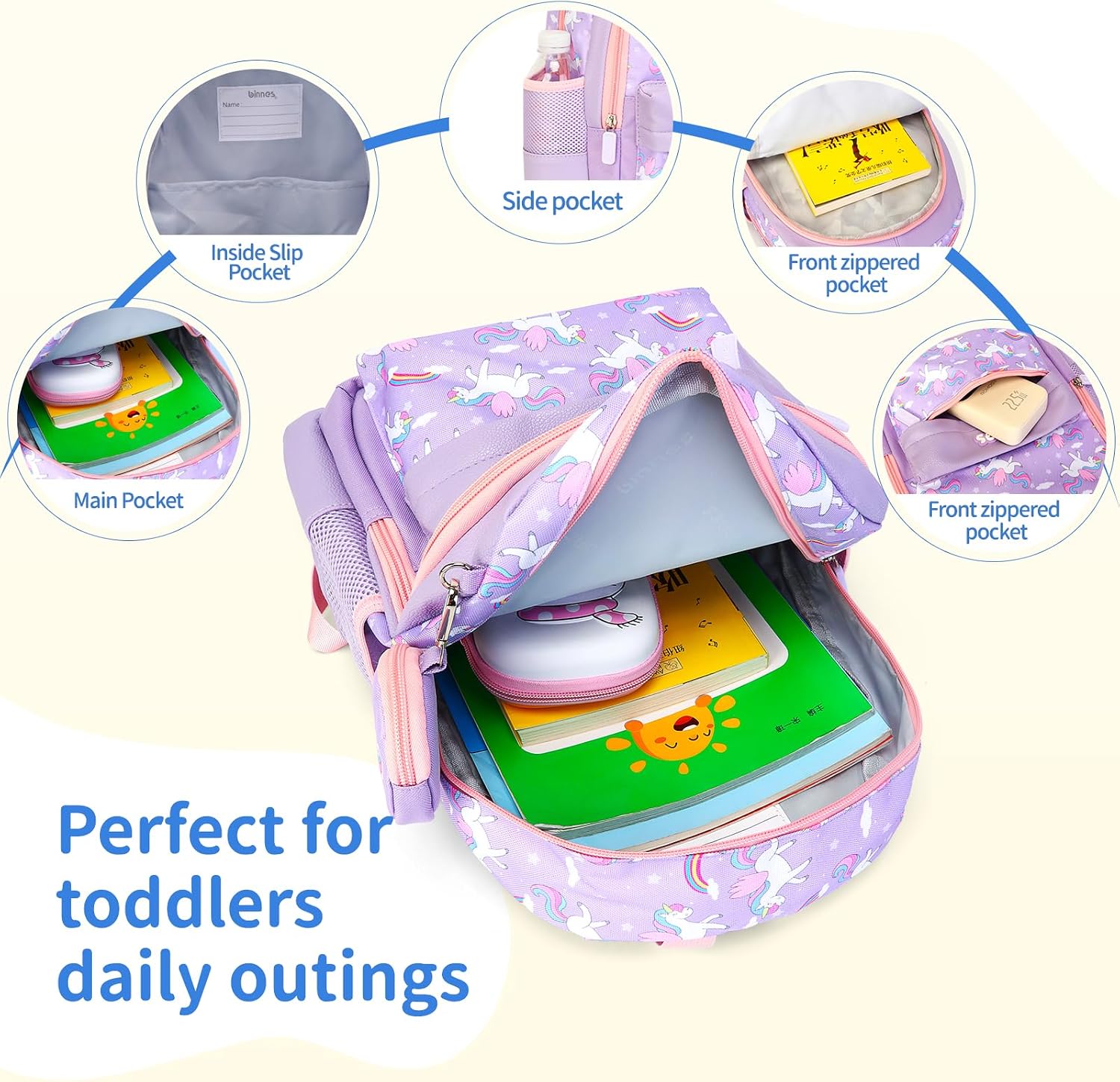 Detalle de SUN EIGHT Children's Backpack (3-6 Years) – Lightweight, Cute Animal Design for Preschool to Primary