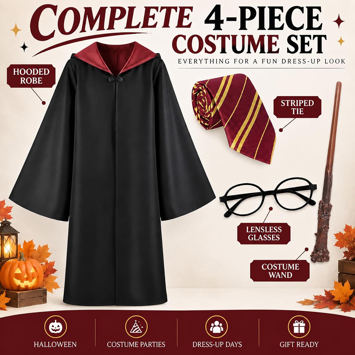 Detalle 2 de Santoy Wizard Costume Set for Kids, Child Size 8–12 with 57-Inch Robe