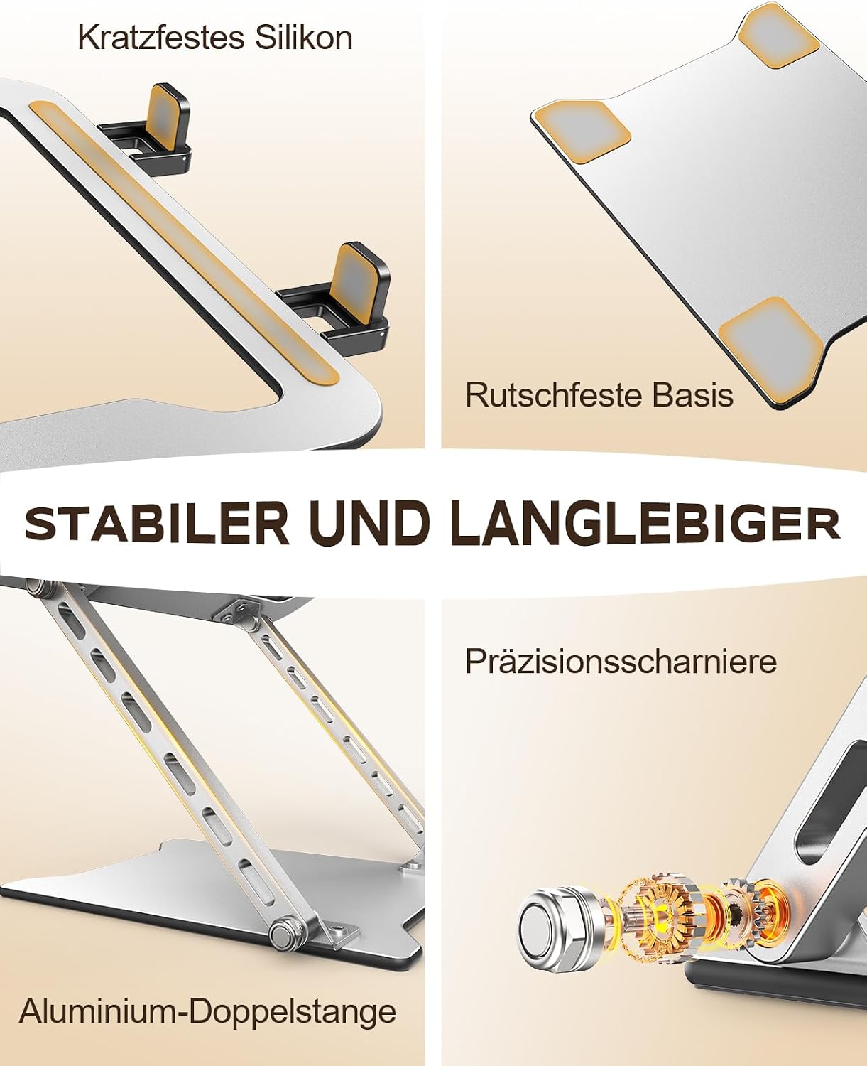 Detalle de Babacom Ultraschlanker Tragbarer Laptop-Ständer mit zwei Stützstreben – höhenverstellbar, belüftet und faltbar (10–15,6 Zoll), kompatibel mit MacBook Air