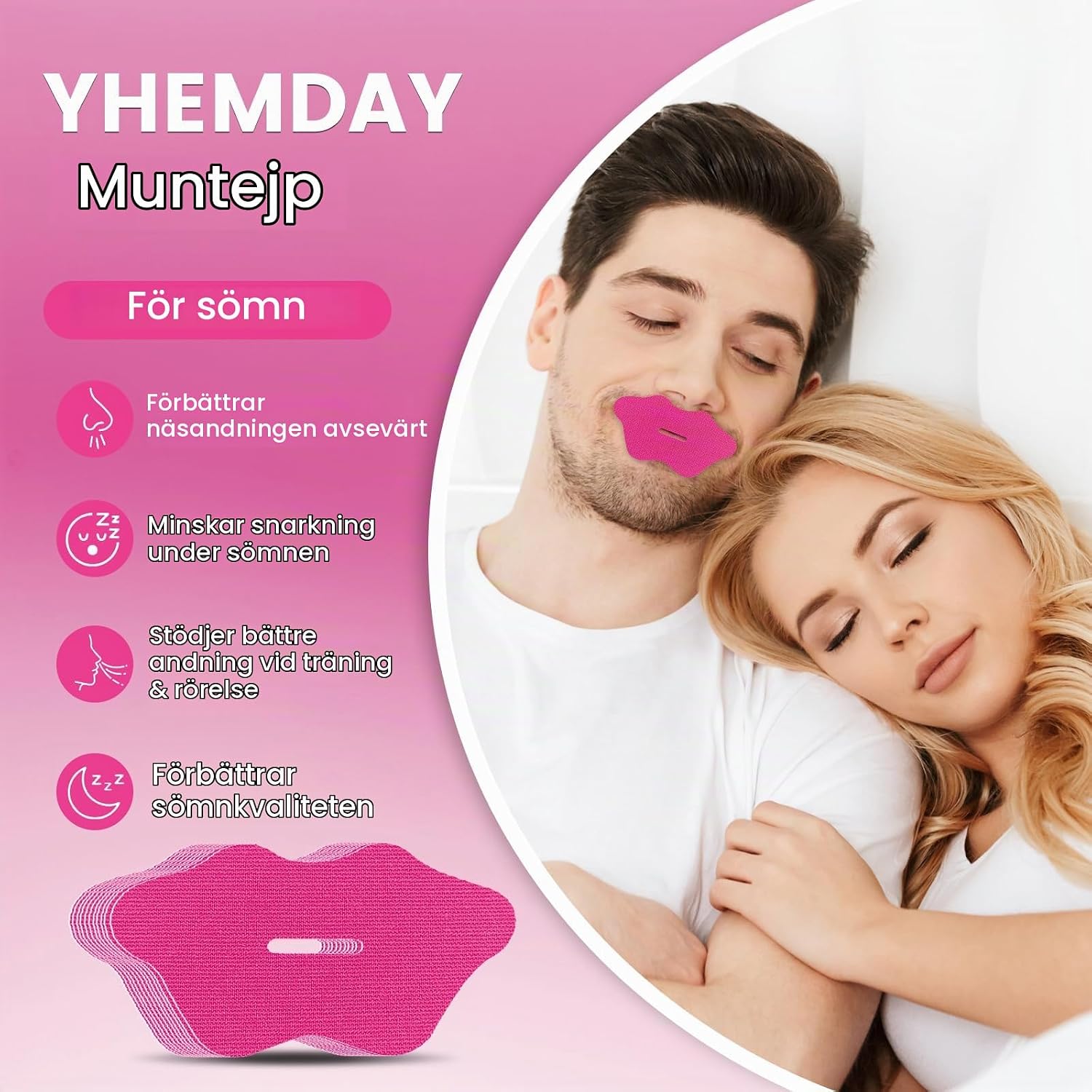 Detalle 2 de Yhemday muntejp för sömn, 60 rosa remsor med mikroporös struktur
