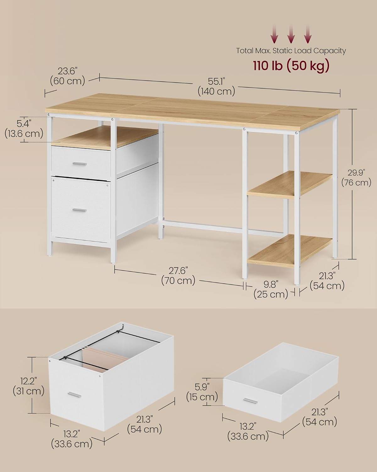 Thumbnail 2 de Computer desk with storage 60 x 140 cm