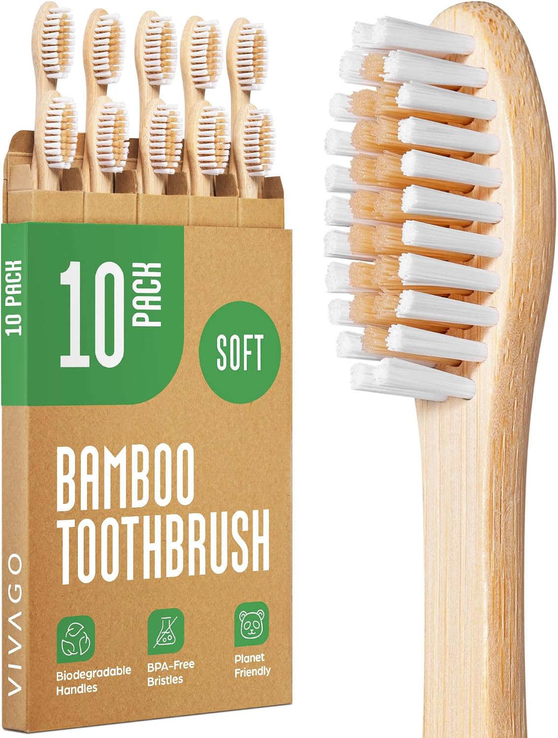 Detalle de VIVAGO Bamboo Toothbrushes 10 Pack