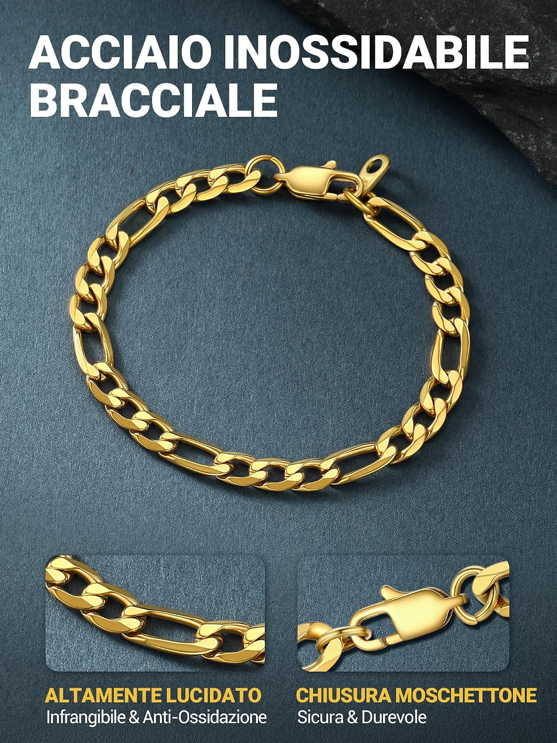 Detalle 1 de PROSTEEL Braccialetto Catena Figaro 3 in 1