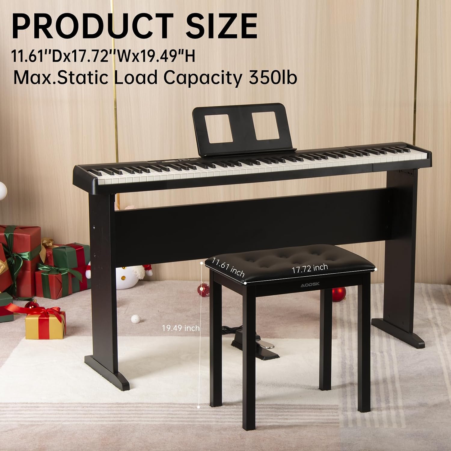 Thumbnail 2 de AODSK UAP-10 Piano Bench, Padded PU Leather Seat, Black Metal Frame
