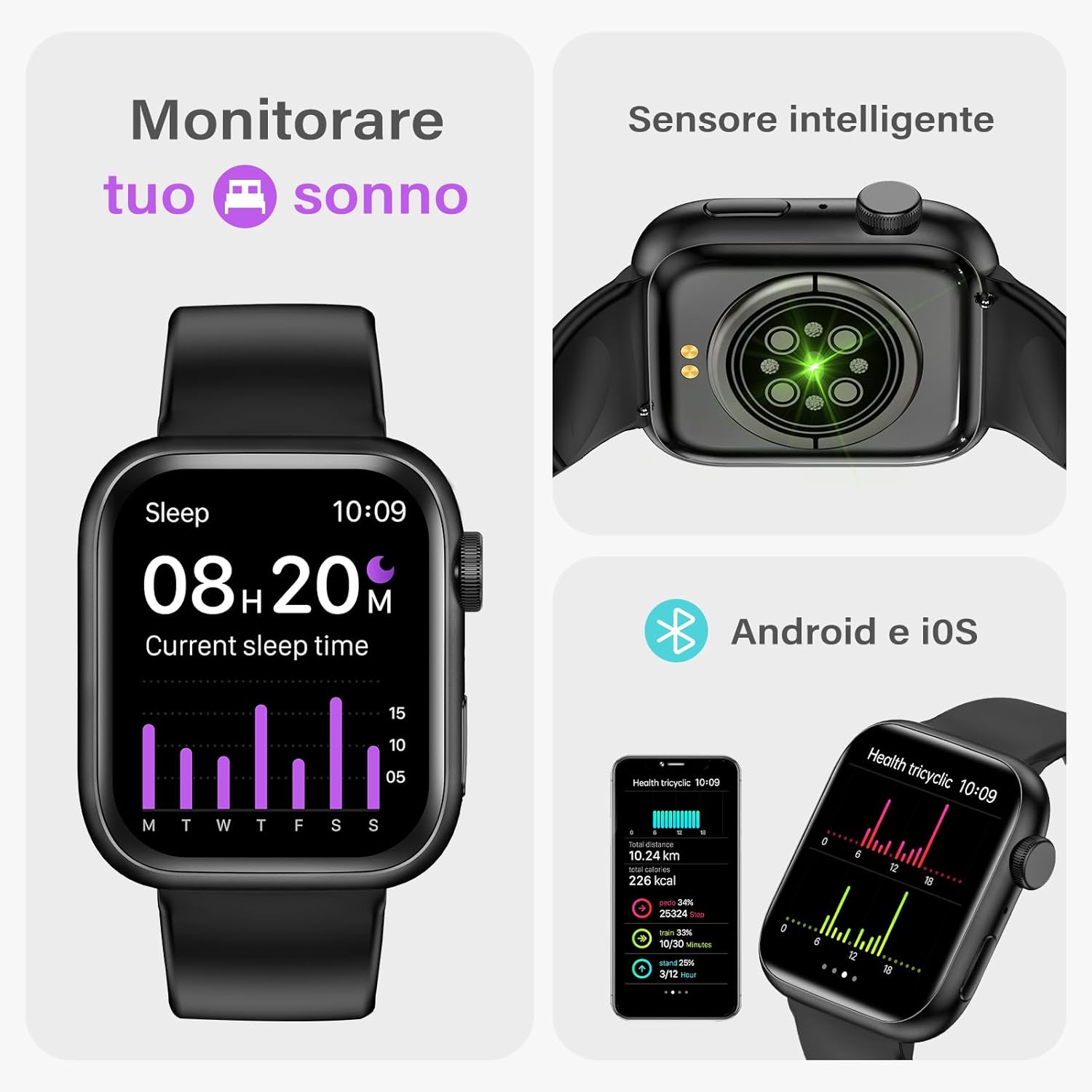 Detalle 2 de zaisia Smartwatch Uomo Donna 1,85'' – Chiamate, Salute e Sport, IP68