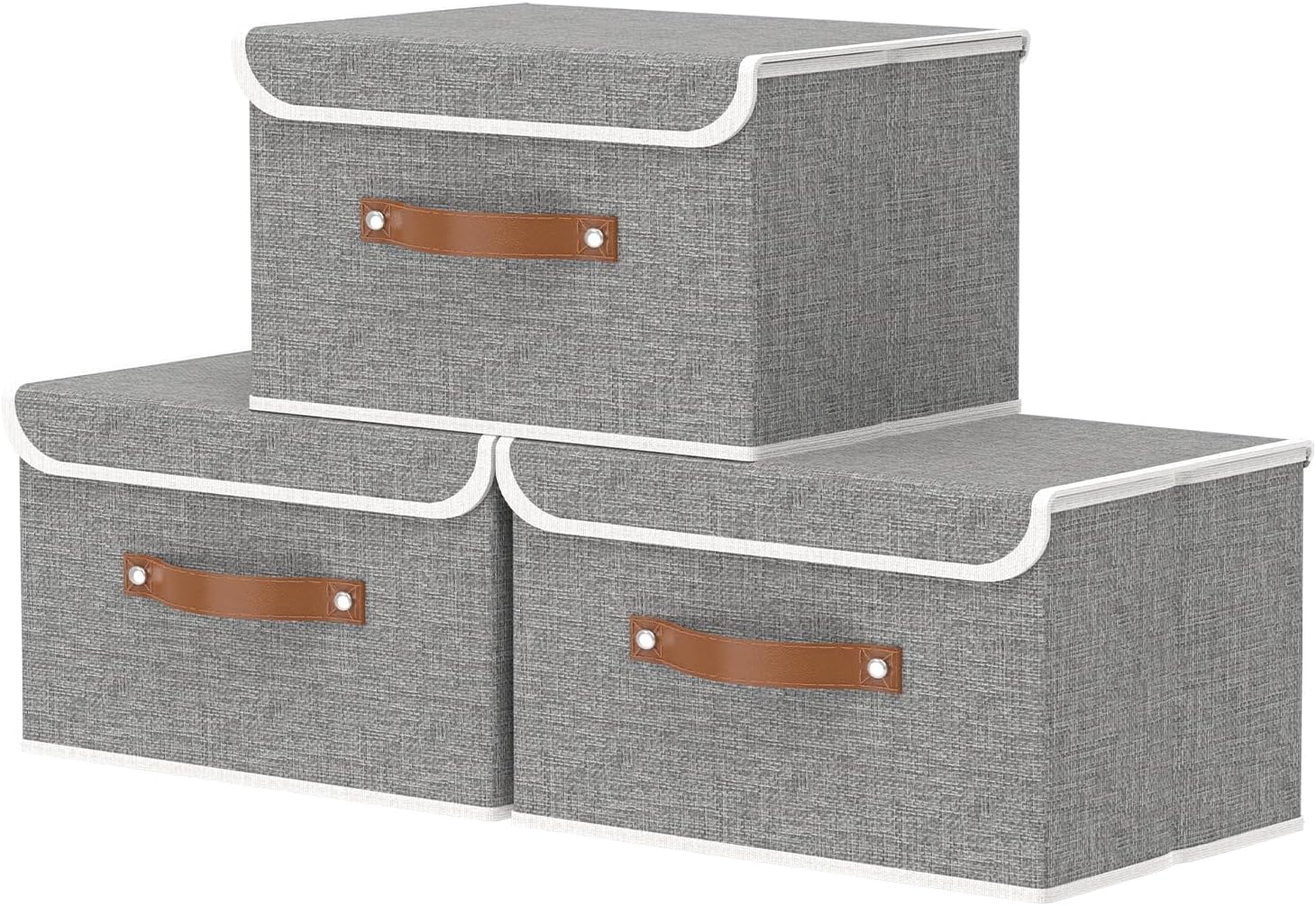Detalle de OUTBROS Aufbewahrungsboxen mit Deckel (faltbare Stoffboxen) 33 x 23 x 20 cm, grau, 3er-Set