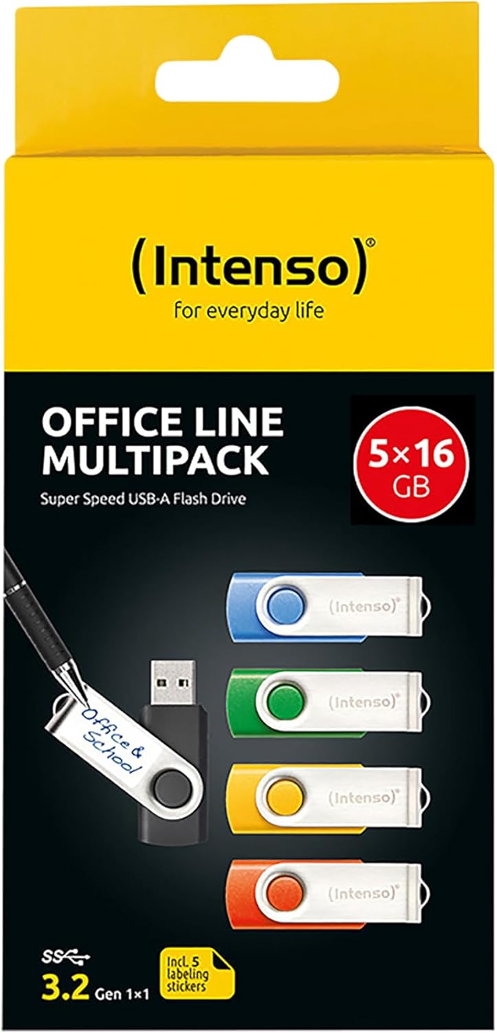 Thumbnail 3 de Intenso Office Line Multipack USB Stick 5×16GB USB 3.2 fino a 70MB/s (colori assortiti, staffa metallica, etichette)