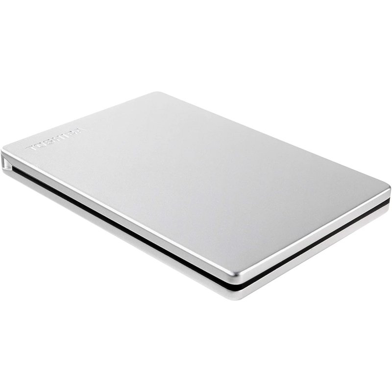 Detalle de Toshiba Canvio Slim 2TB USB 3.2 Gen 1, plata: disco duro externo compacto para tu movilidad