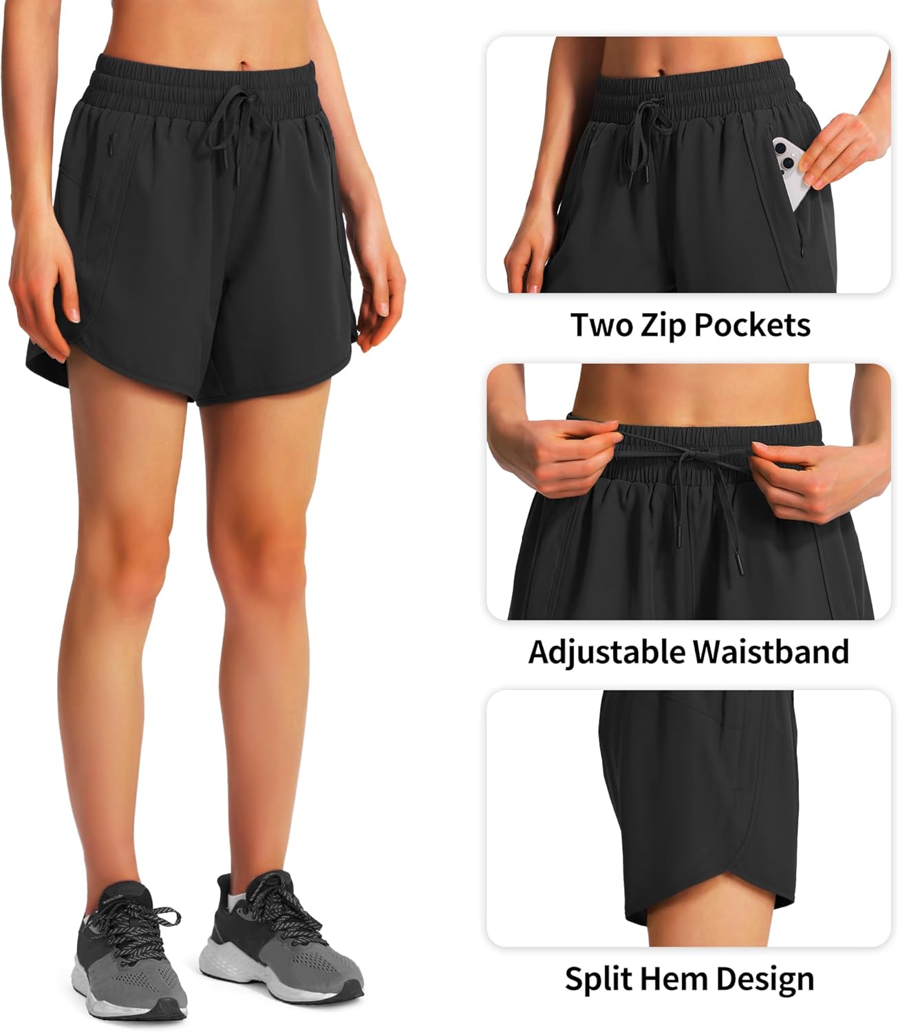 Detalle de Ksmien Women’s Athletic Running Shorts (5” or 7”) with Zipper Pockets & UPF 50+