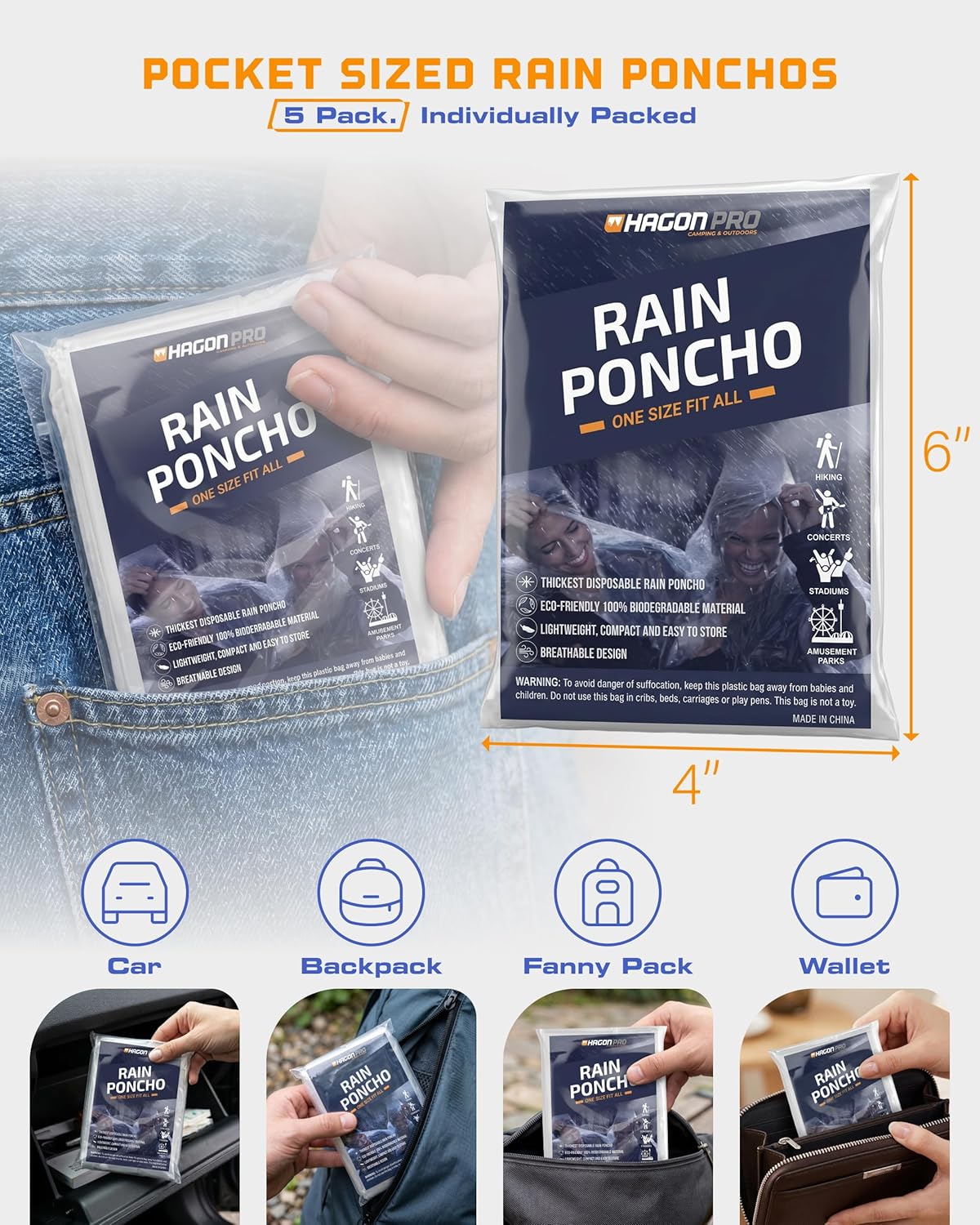 Detalle 2 de Hagon PRO Disposable Rain Ponchos 48