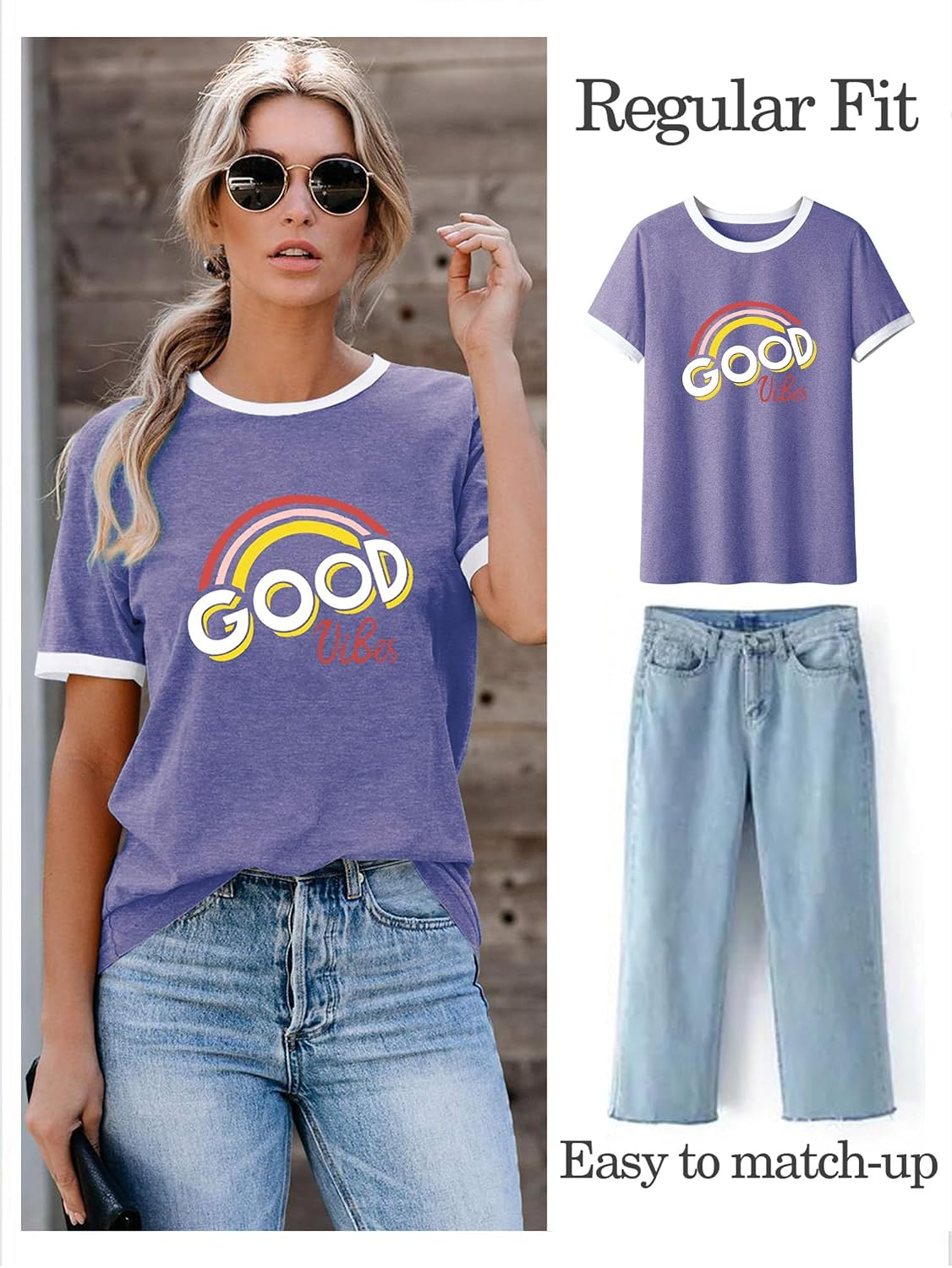 Detalle 2 de WIEIYM Good Vibes T-shirt, Rainbow S-XXL