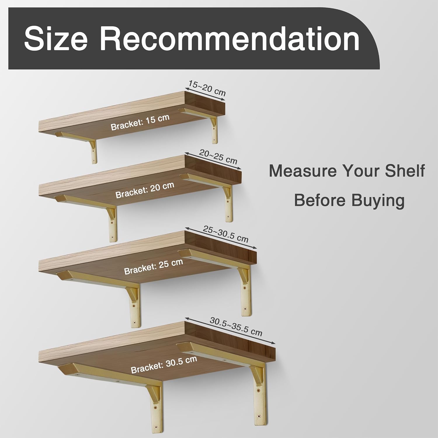 Thumbnail 6 de Ouvin Heavy Duty Shelf Brackets 10 inch – 4 Pack, Gold Iron Wall Mount Triangles with Screws