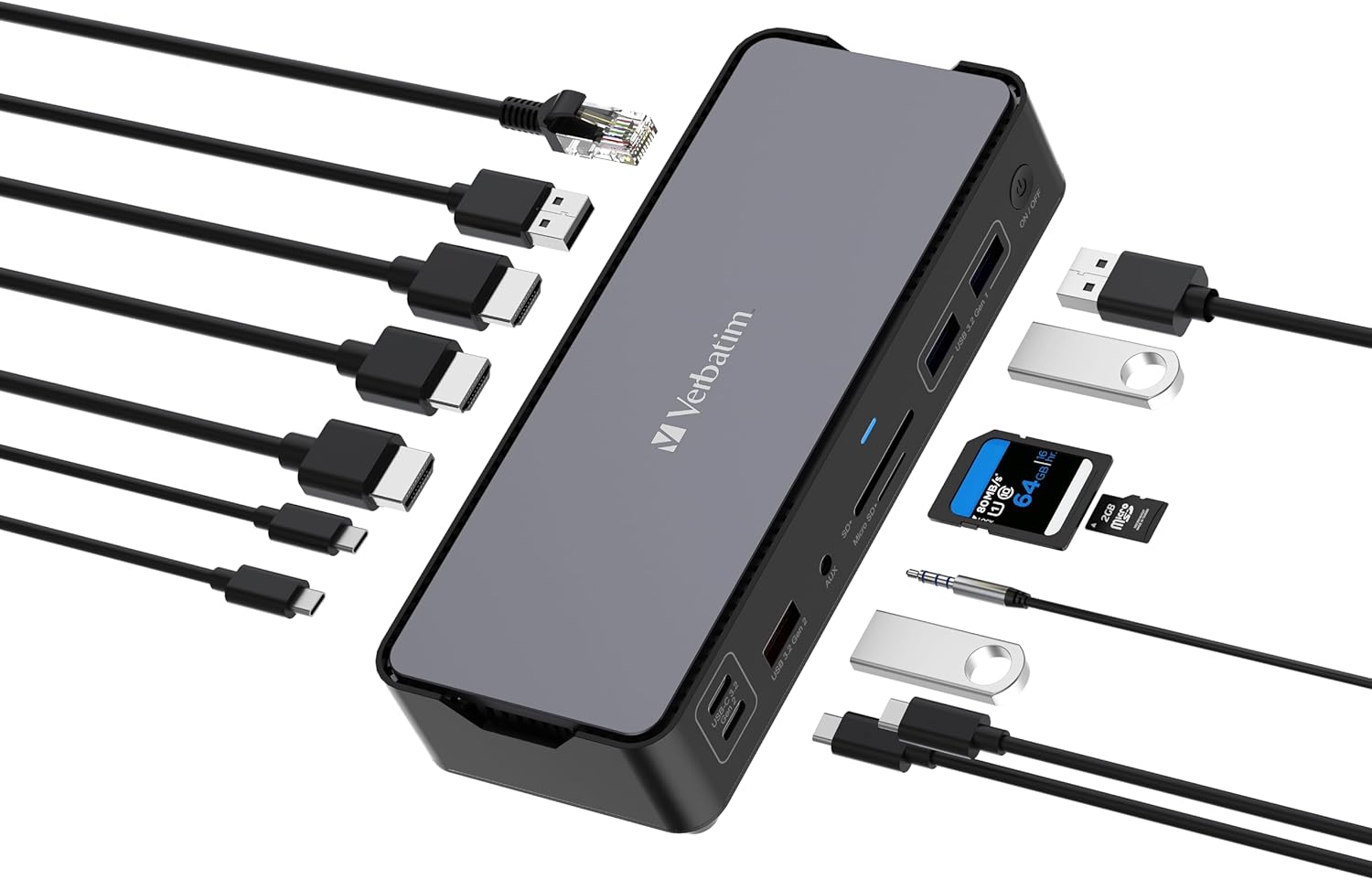 Detalle de Verbatim 32171 stacja dokująca USB-C Pro 15 w 1, PD 80 W, HDMI 8K