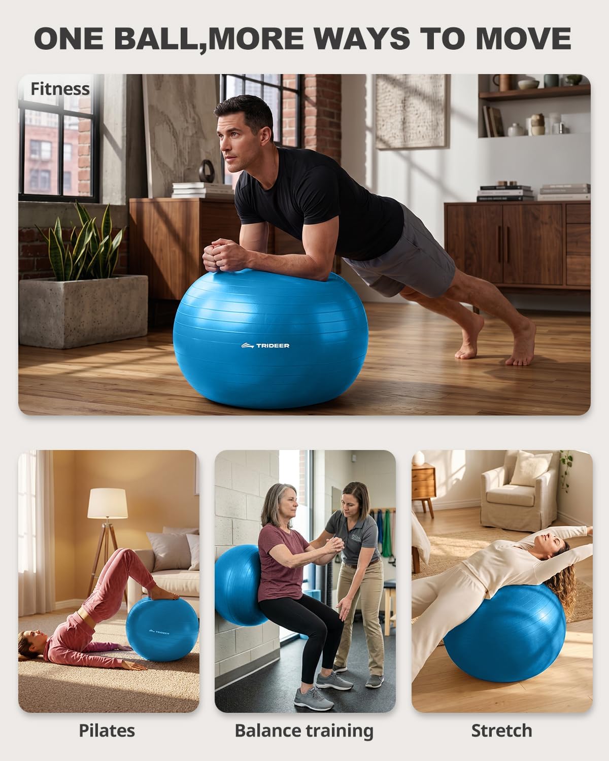 Detalle 2 de Trideer exercise ball, 65 cm PVC Yoga Ball with Non-Slip Frosted Grip