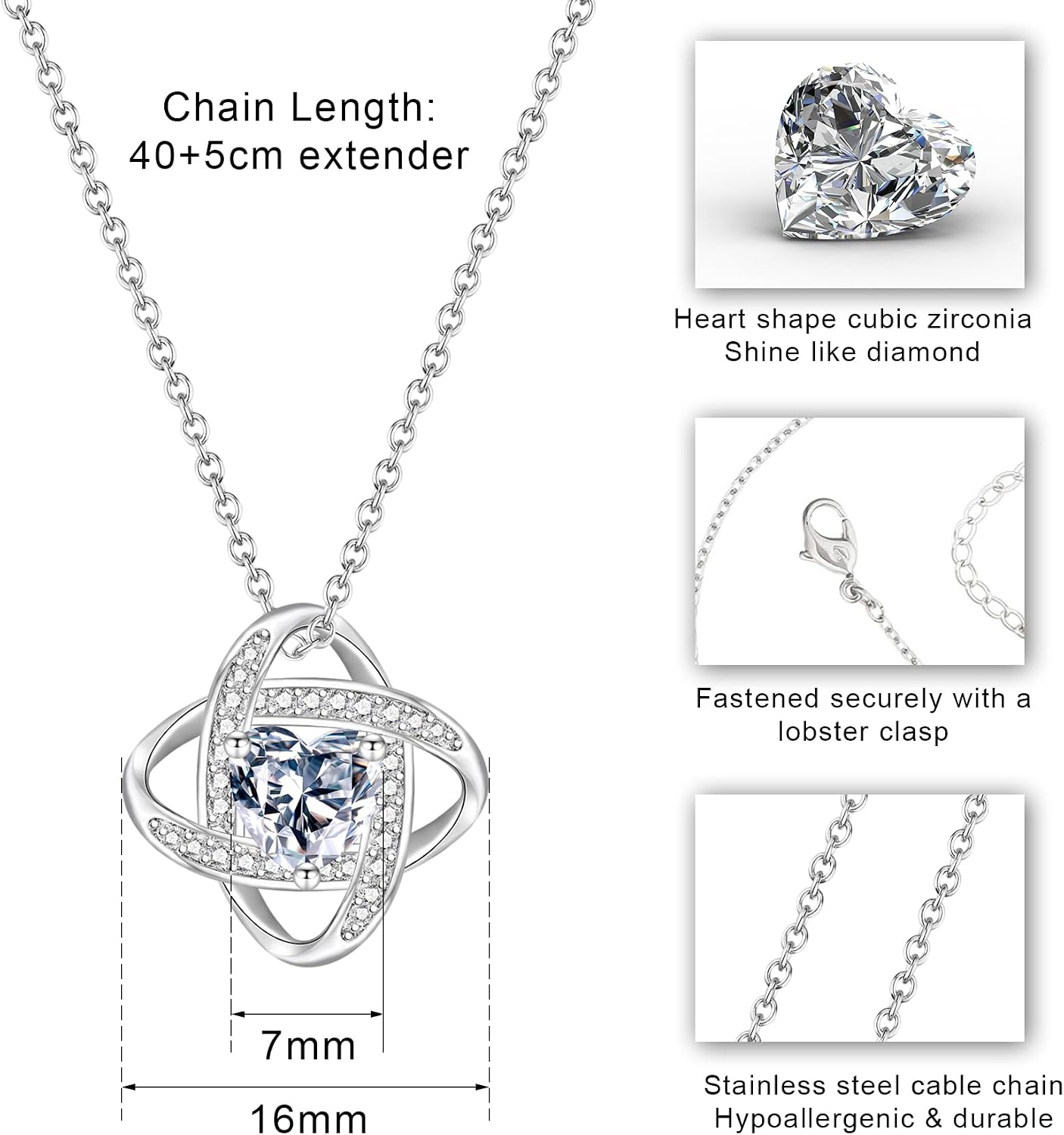 Thumbnail 6 de EPIRORA Dainty Silver Love Knot Pendant Necklace with Cubic Zirconia