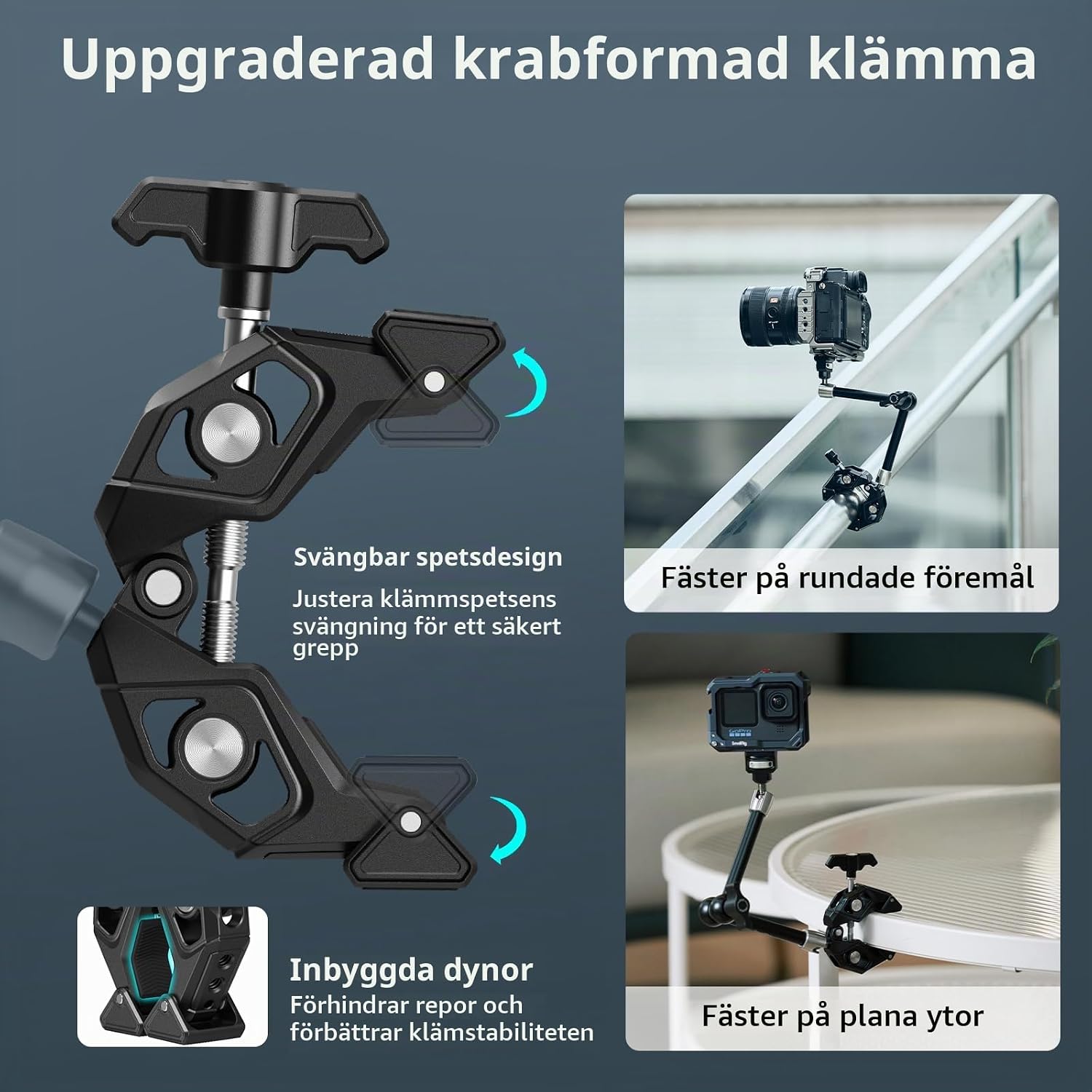 Detalle de SMALLRIG 5312 Magic Arm med klämfäste, 1/4-tumsskruv och utdragbart stift