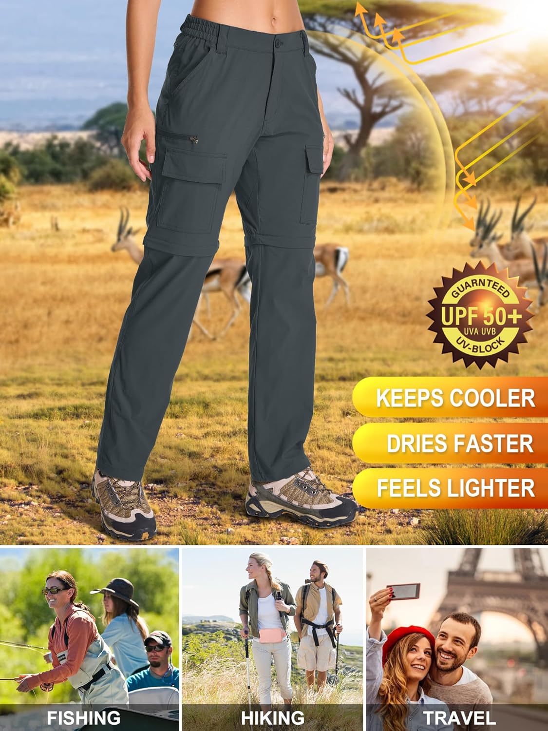 Detalle de Womens Convertible Quick-Dry Hiking Pants with Zip-Off Legs and Cargo Pockets