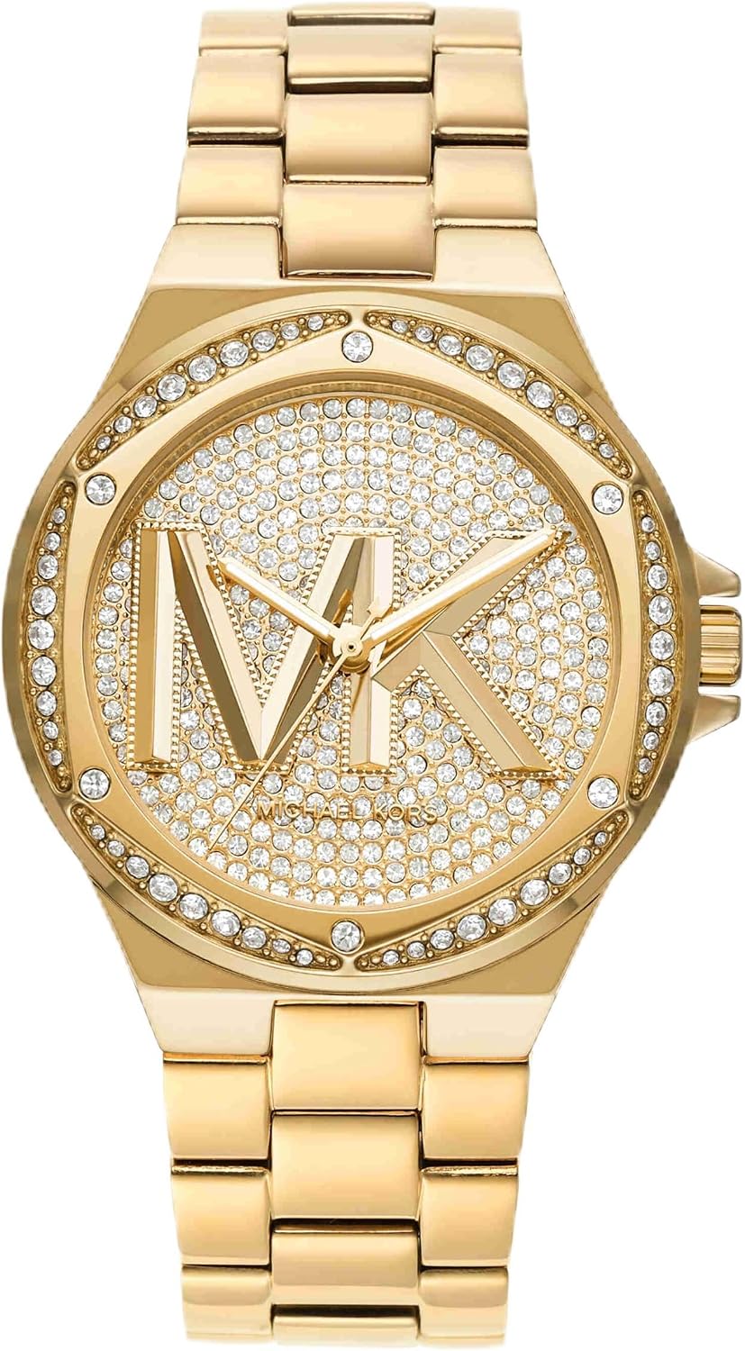 Detalle de Michael Kors Lennox Damenuhr – goldfarbenes Quarzwerk mit Edelstahlarmband