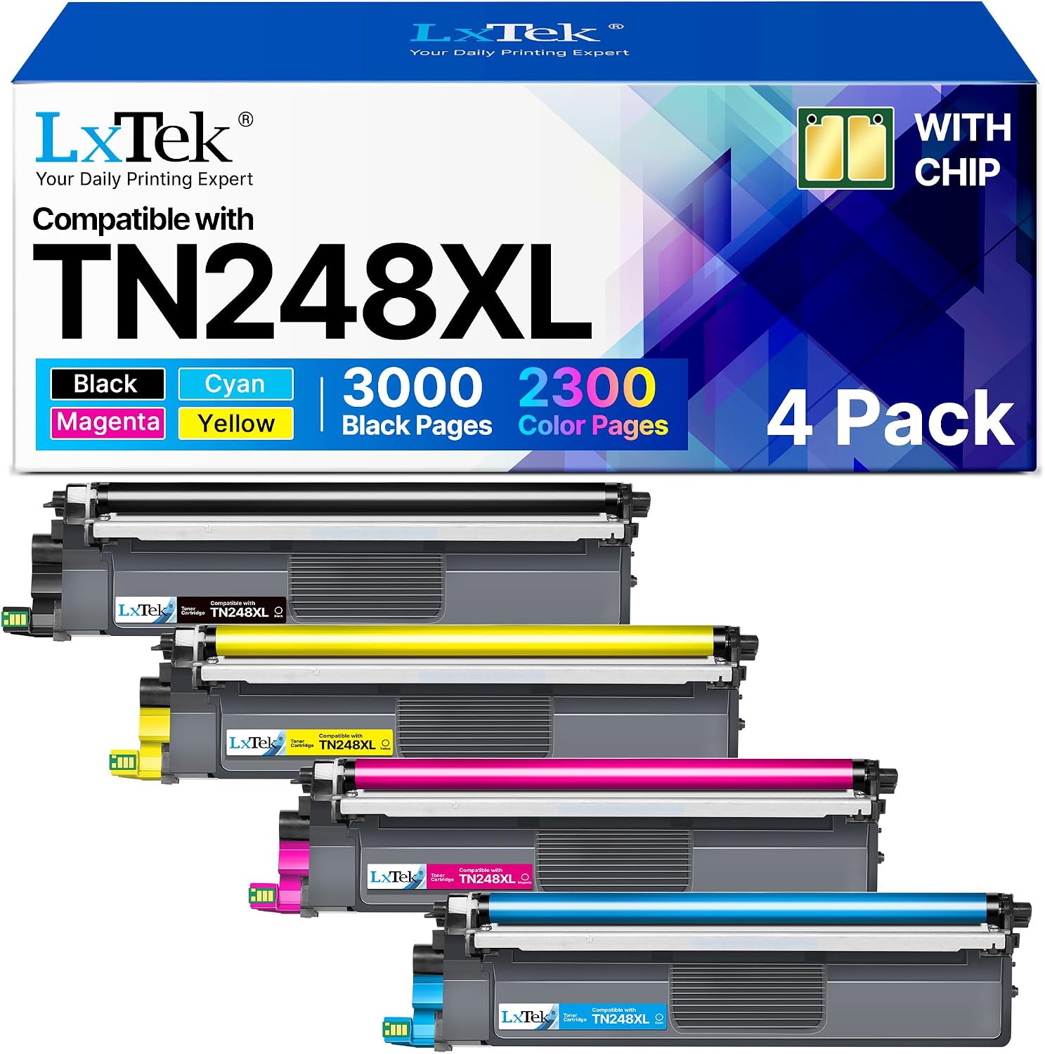 Detalle de LxTek TN248XL Toner-4er-Pack für Brother (TN248XL Schwarz, Cyan, Magenta, Gelb) – kompatibel mit MFC/DCP/DCP-L/HL-Modellen