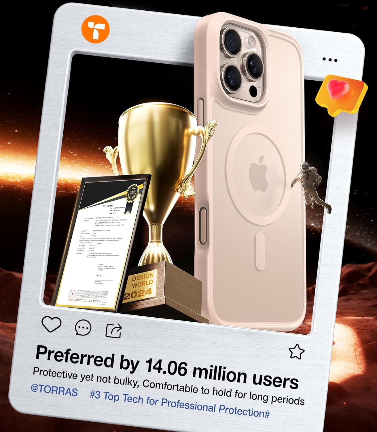 Thumbnail 6 de TORRAS for iPhone 16 Pro Max Case with titanium stand, 25W wireless charging & 19N magnetic hold (Rose Gold)