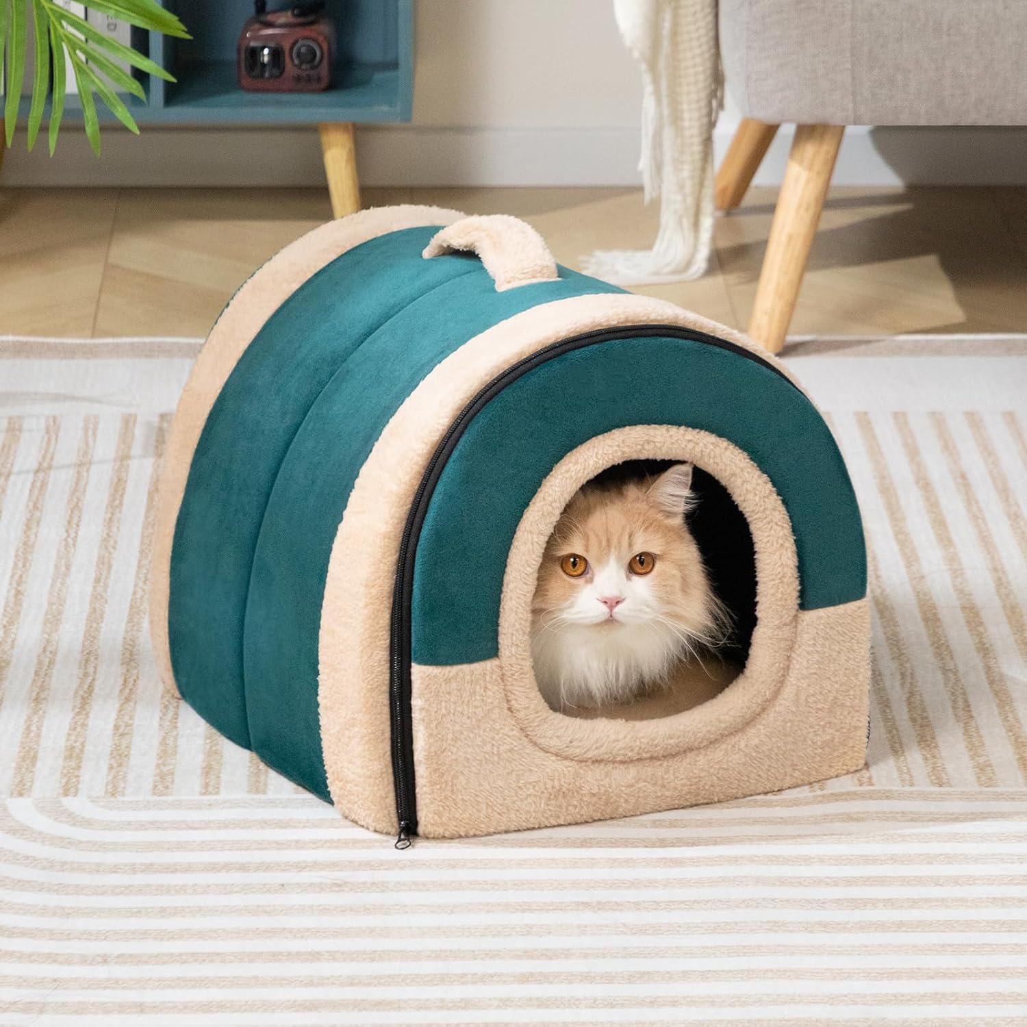 Thumbnail 2 de Hollypet Lit pour Chat et Lit pour Chien pliable 2 en 1 en velours cristal vert (42 x 35 x 35 cm)