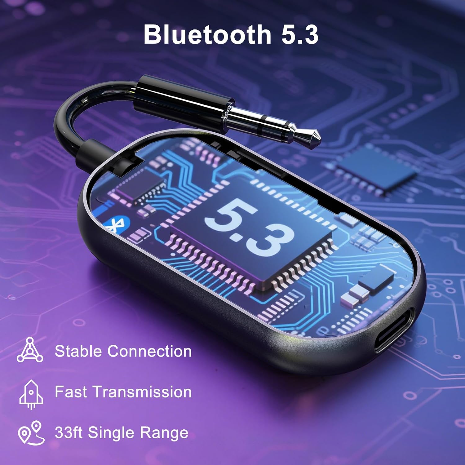 Thumbnail 1 de OQIMAX Bluetooth 5.3 2-in-1 Transmitter Receiver AUX audio adapter for TV, PC & headphones