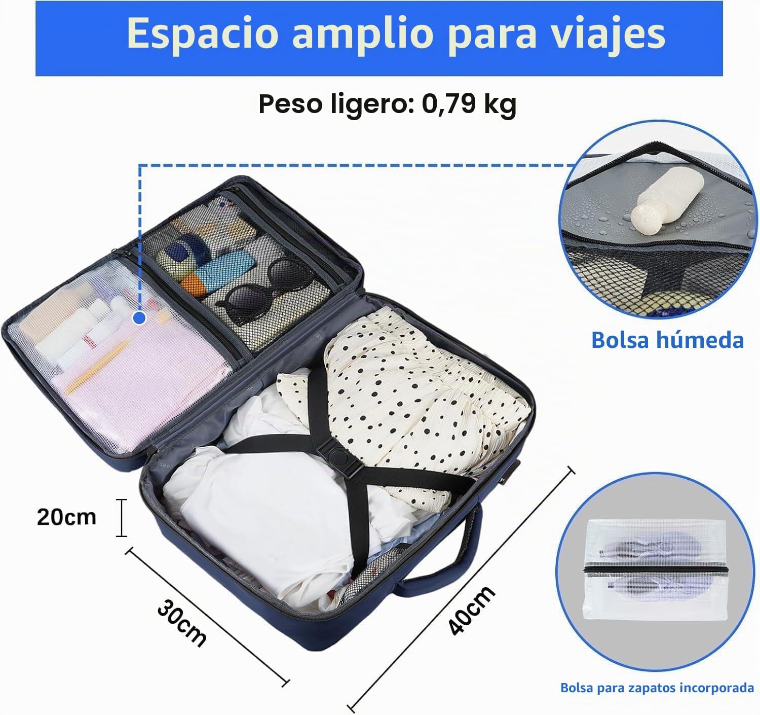 Detalle de Taygeer Mochila de Cabina 40x30x20 cm para Ryanair — 24 L de organización en cabina