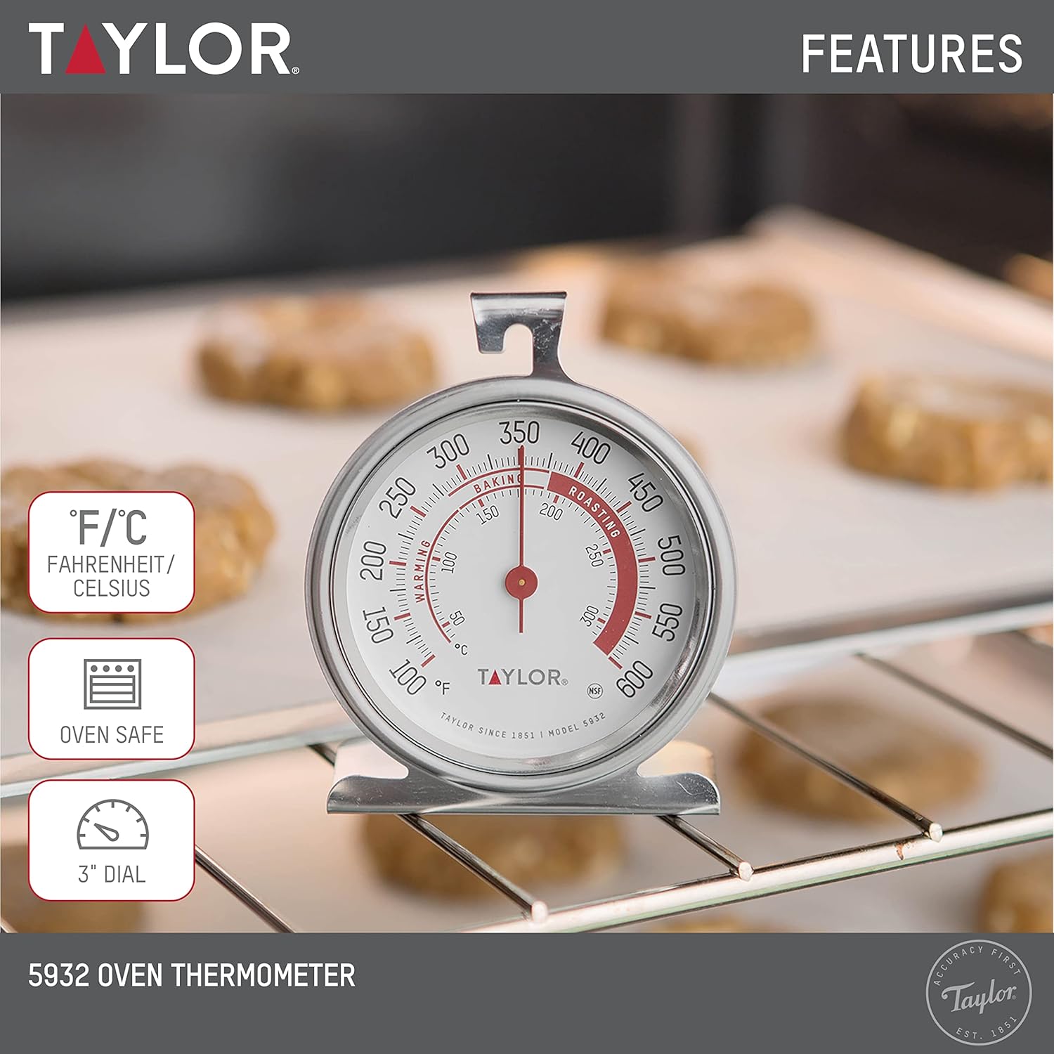 Thumbnail 1 de Taylor Precision Products Large Dial Thermometer (Silver) — Extra-Large Oven Dial