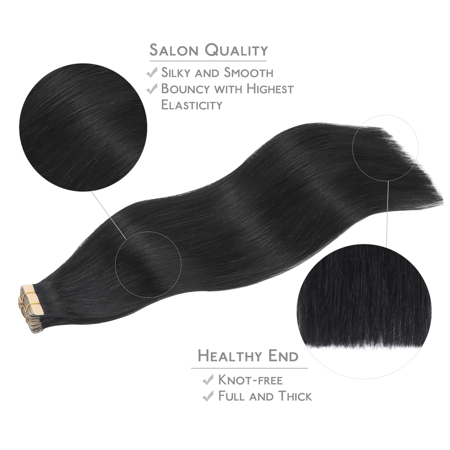 Thumbnail 3 de WENNALIFE Tape-In Hair Extensions: Remy Human Hair, Jet Black, 24" (20 pcs, 50g)