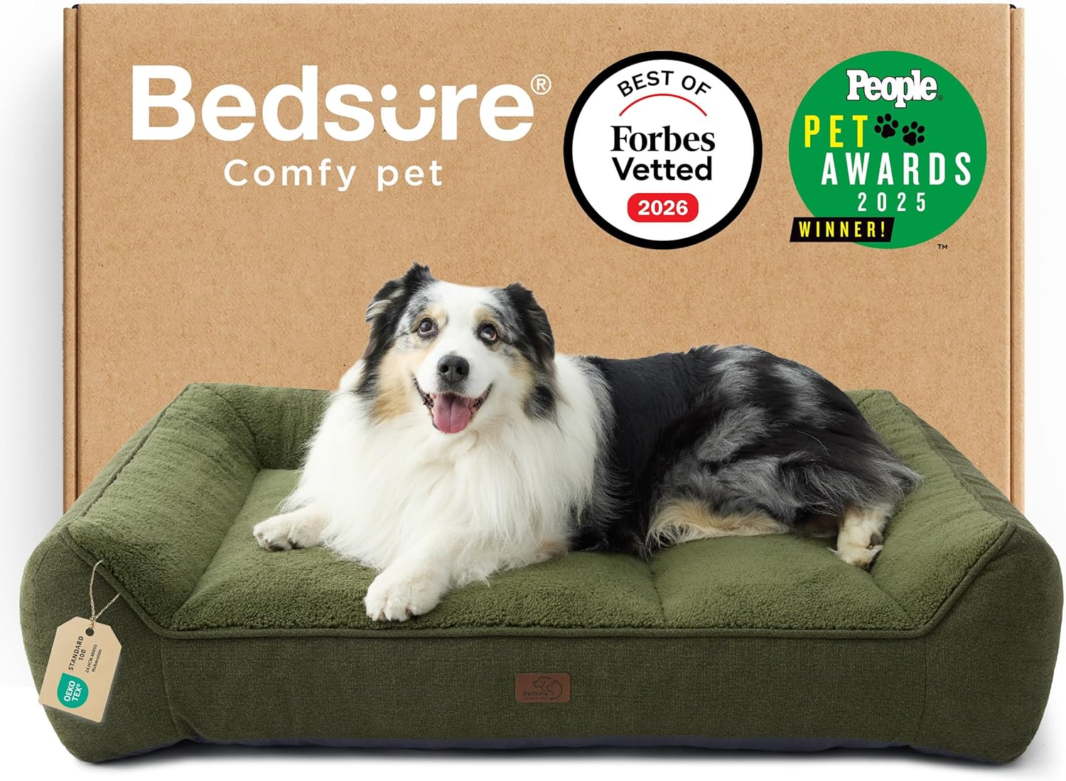 Detalle de Bedsure XL Orthopedic Dog Bed Large (106x76cm) in Dark Green – extra thick sofa-style support