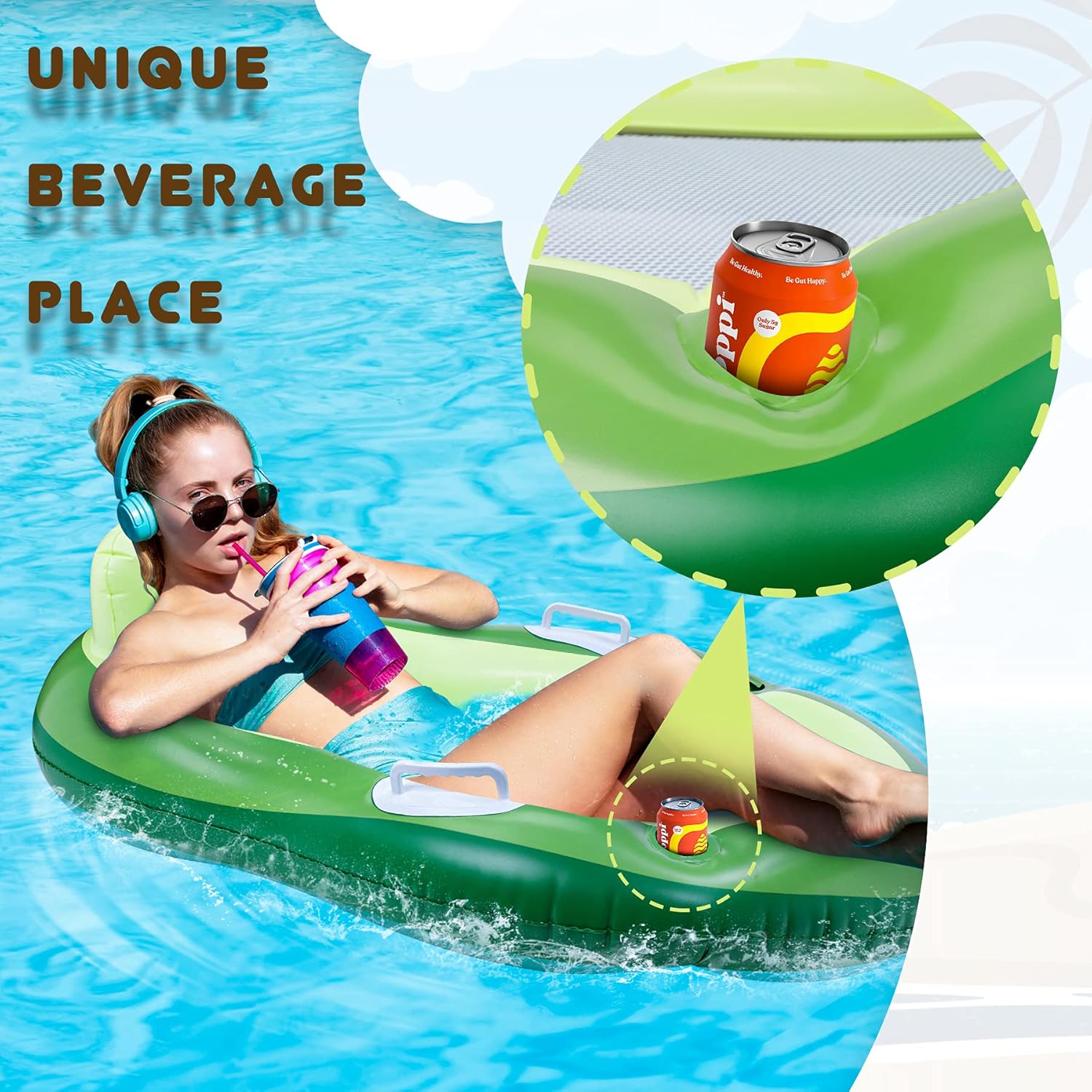 Detalle de COOLJOYA Aufblasbare Schwimmliege – Luftmatratze für Pool, Strand und Sommerpartys