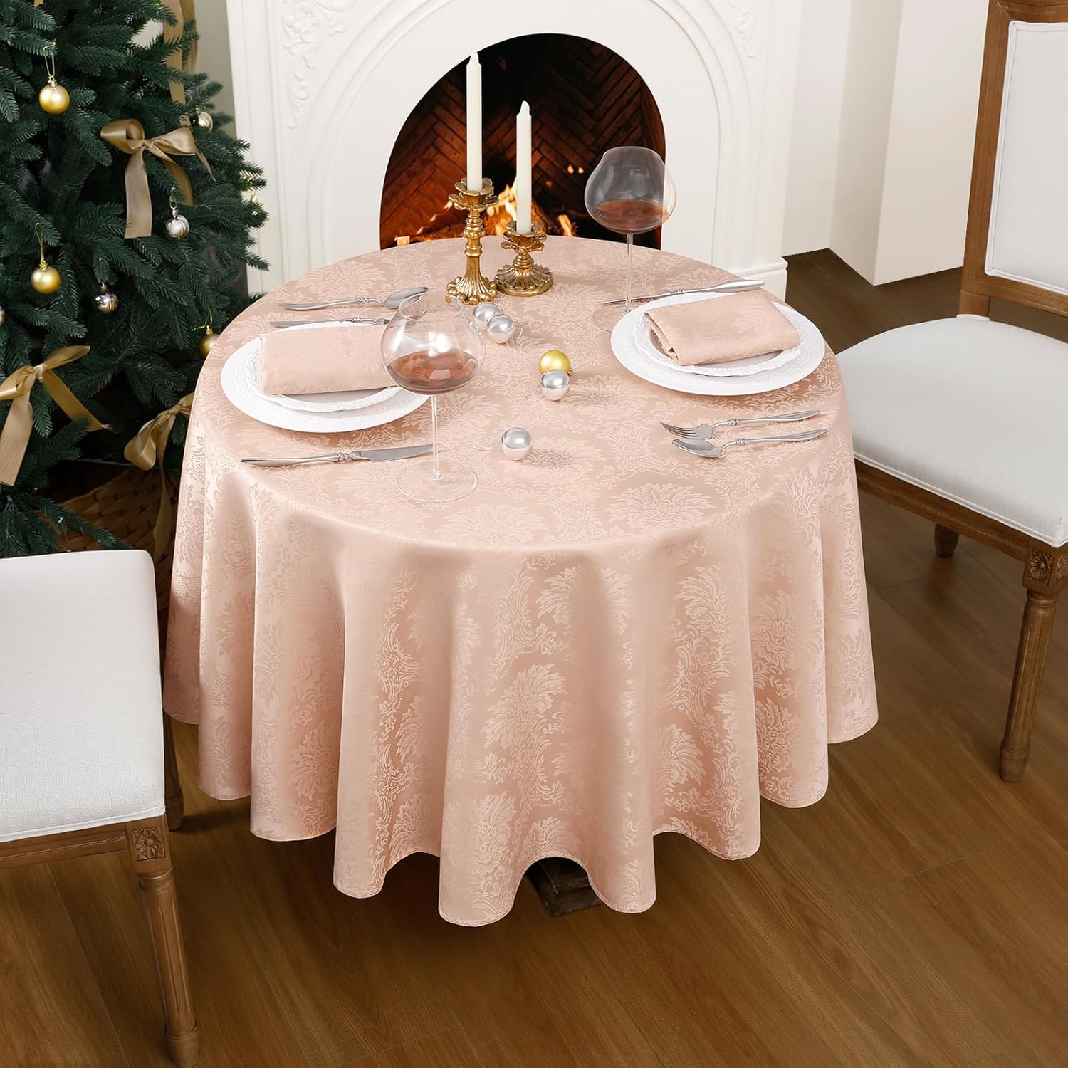 Detalle de Romanstile Rosa Tovaglia da Esterno Ø160 cm: eleganza jacquard anti macchia per tavola all’aperto
