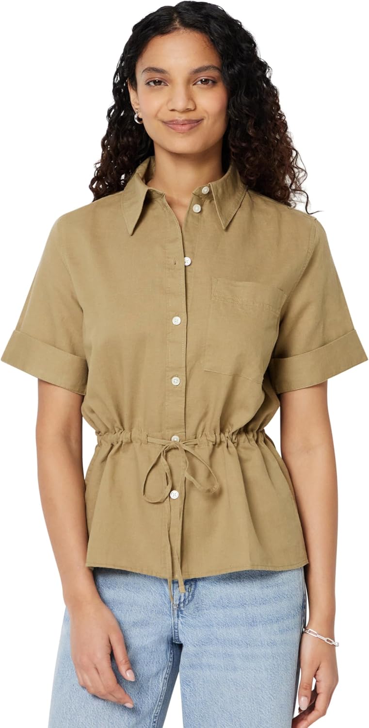 Detalle 2 de Amazon Essentials Women's Relaxed-Fit Linen Blend Wide-Sleeve Shirt with Adjustable Waist