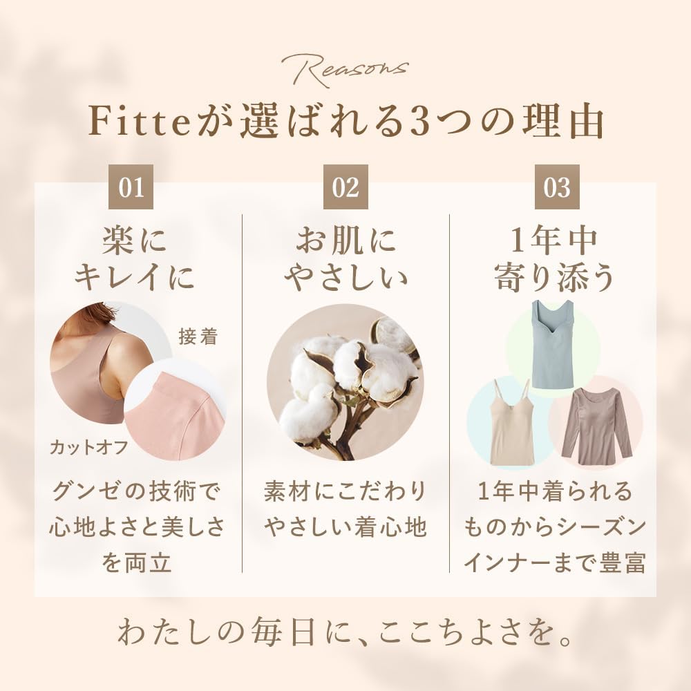 Thumbnail 6 de GUNZE キレイラボ Fitte KB2063B 3分丈ボトム 無縫製・オーガニックコットン混