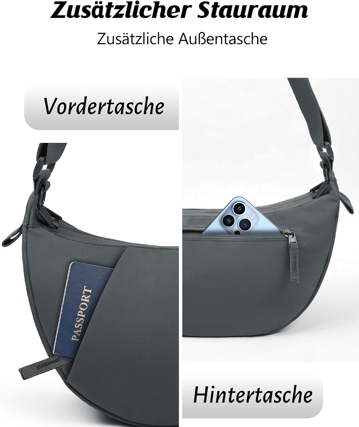 Thumbnail 5 de BITUOR Umhängetasche Halbrunde Schultertasche – Wasserabweisend, Diebstahlschutz, kompakt & vielseitig