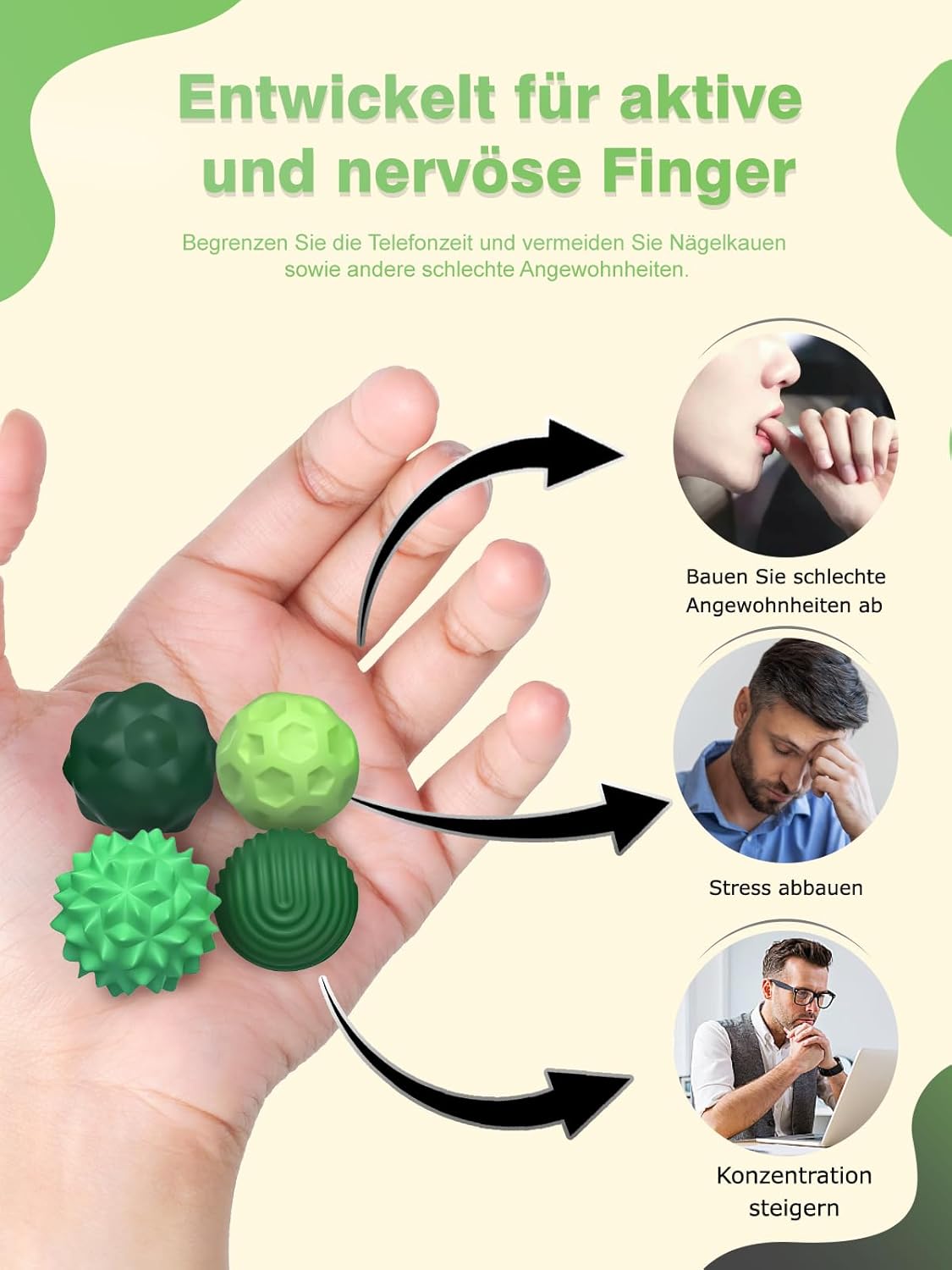 Detalle de 8 Stück Magnetische Fidget Toys: Grüne Silikon-Globus-Bälle für Stressabbau, Sensorik & Fokus