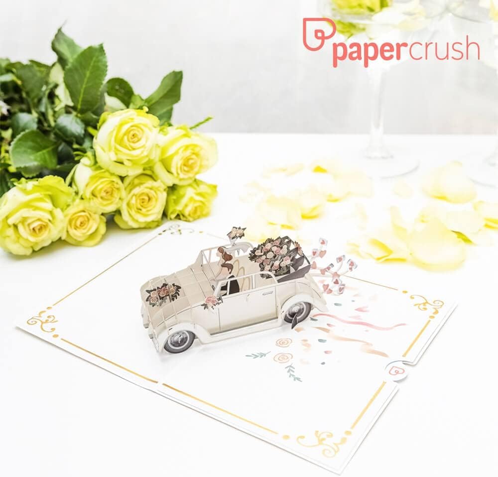 Detalle de papercrush® Pop-Up Karte Hochzeit „Just Married“ mit 3D-Effekt fürs Hochzeitsauto