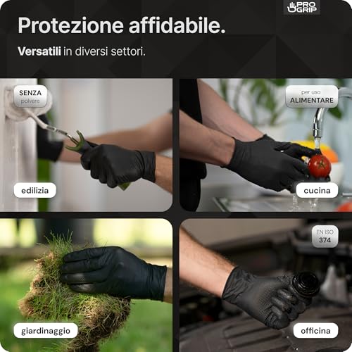 Detalle de ARNOMED PROGRIP Nitrile Diamond 50x Guanti L Nero – Extra resistenti, finitura diamantata