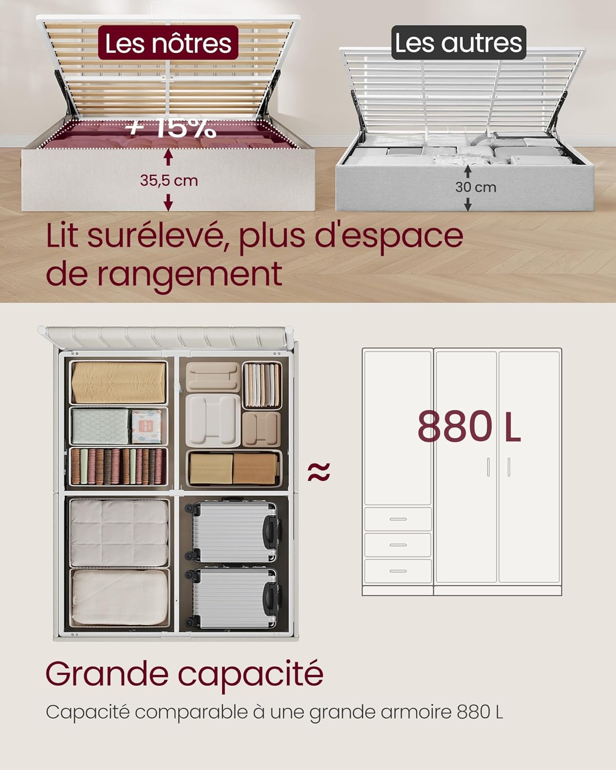 Thumbnail 1 de VASAGLE RMB618GN01 Lit coffre 180 x 200 cm