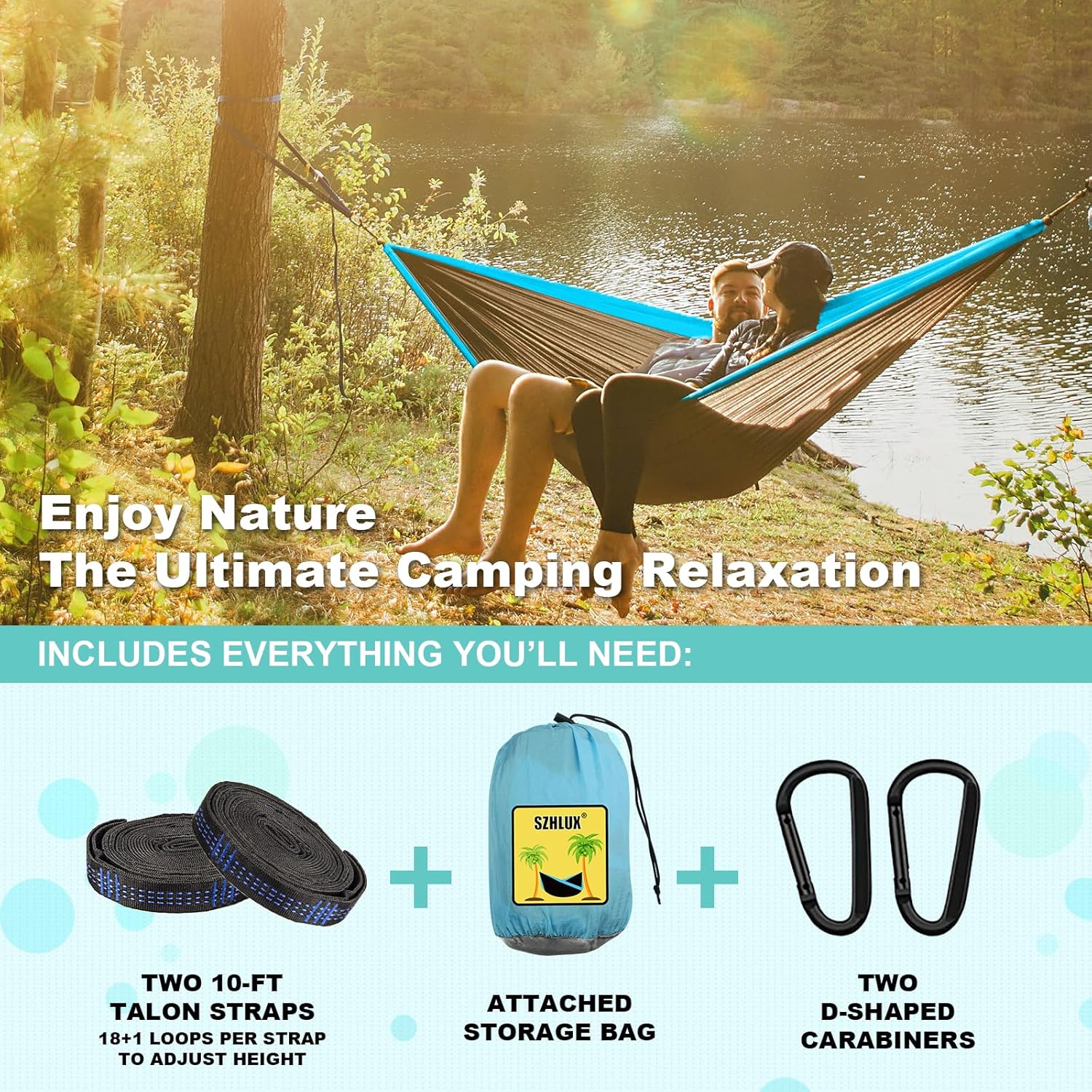 Detalle de SZHLUX Camping Hammock Double & Single Portable Hammocks with 2 Tree Straps and Attached Carry Bag
