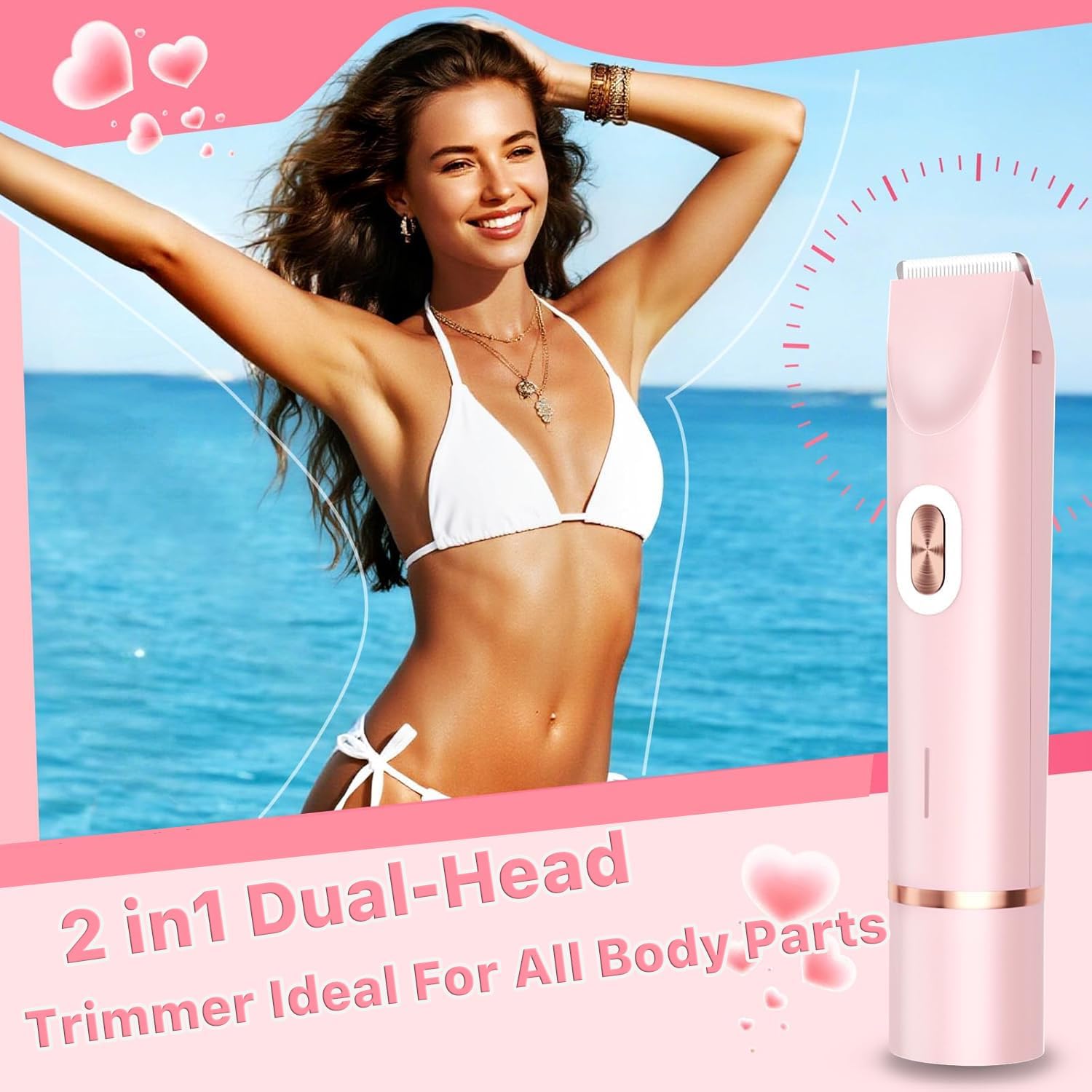 Thumbnail 6 de MALLVOLER GHTE-480NfwH541 2-in-1 Bikini Trimmer, Pink Dual-Head Wet/Dry Shaver