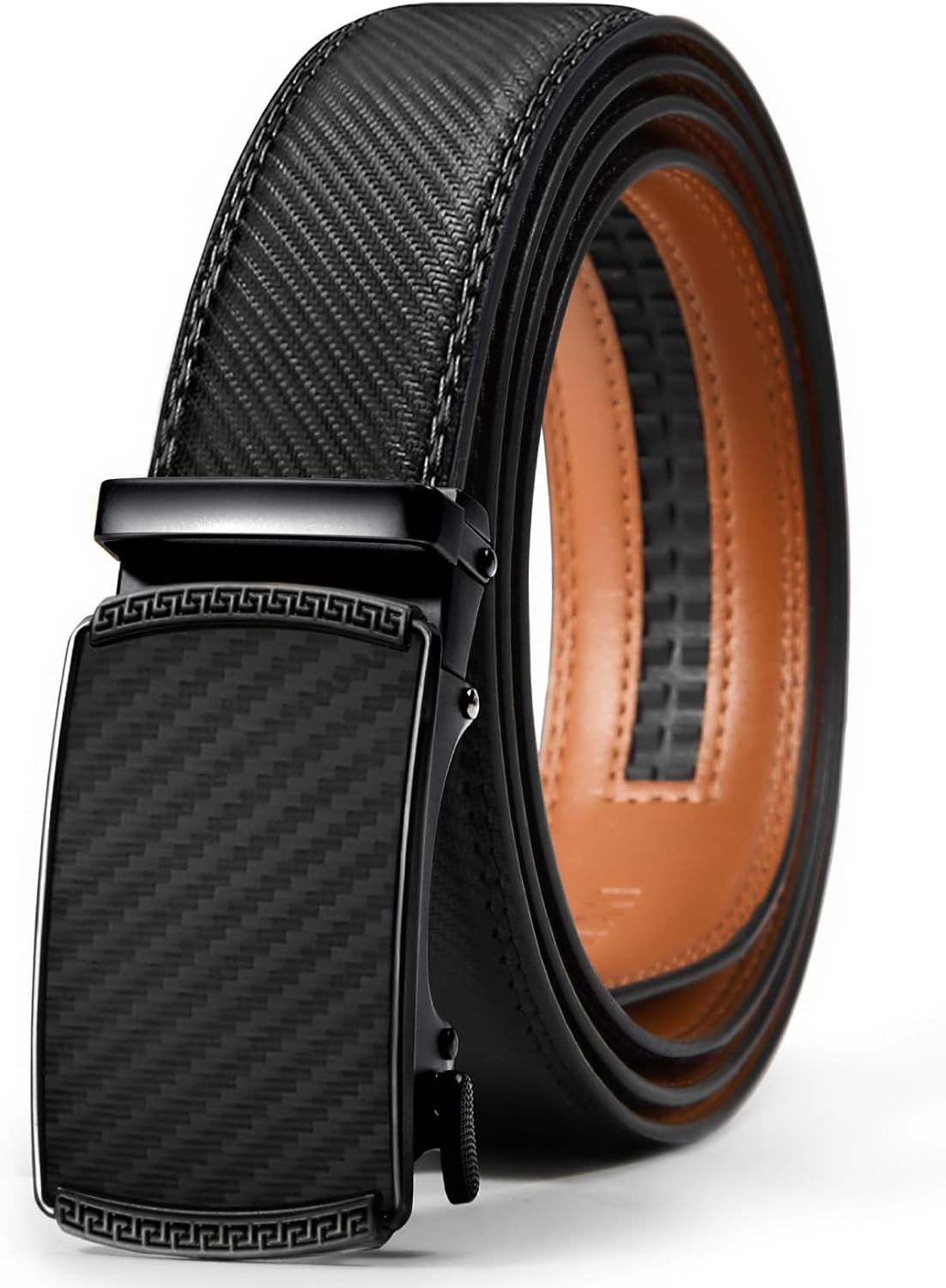 Detalle de VATAN Ceinture Homme Réglable à Cliquet en Cuir avec Boucle Automatique – Noir, 3,5 cm de largeur