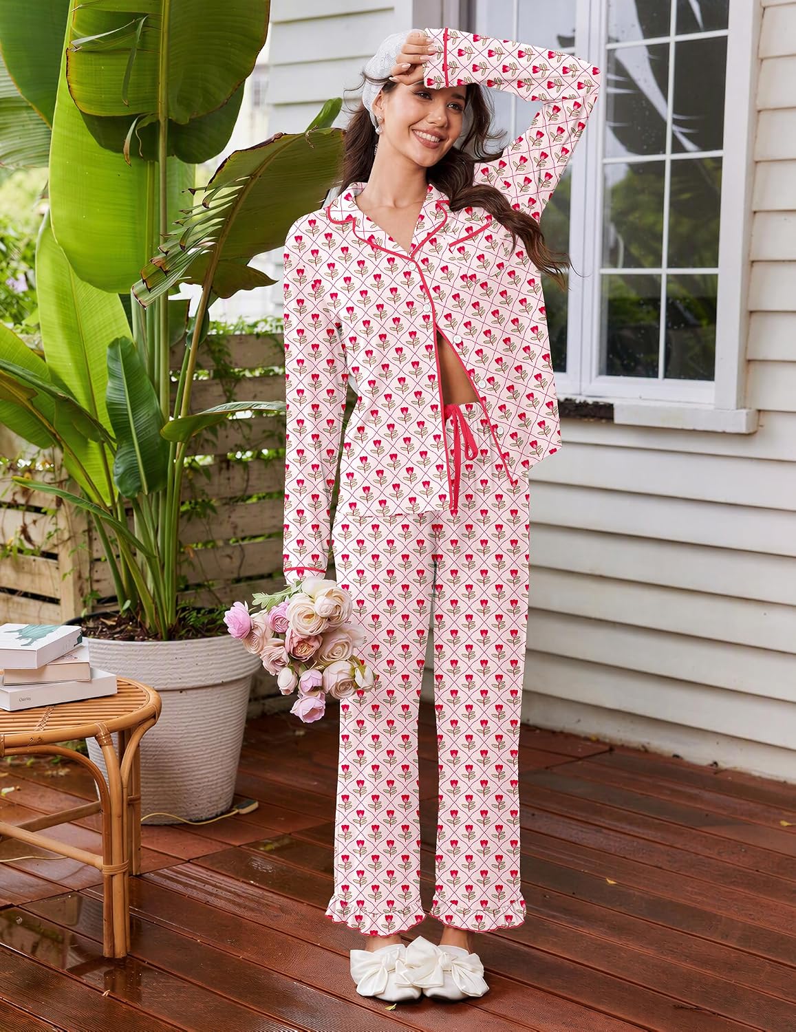 Detalle de Ekouaer Women's Pajama Set Long Sleeve