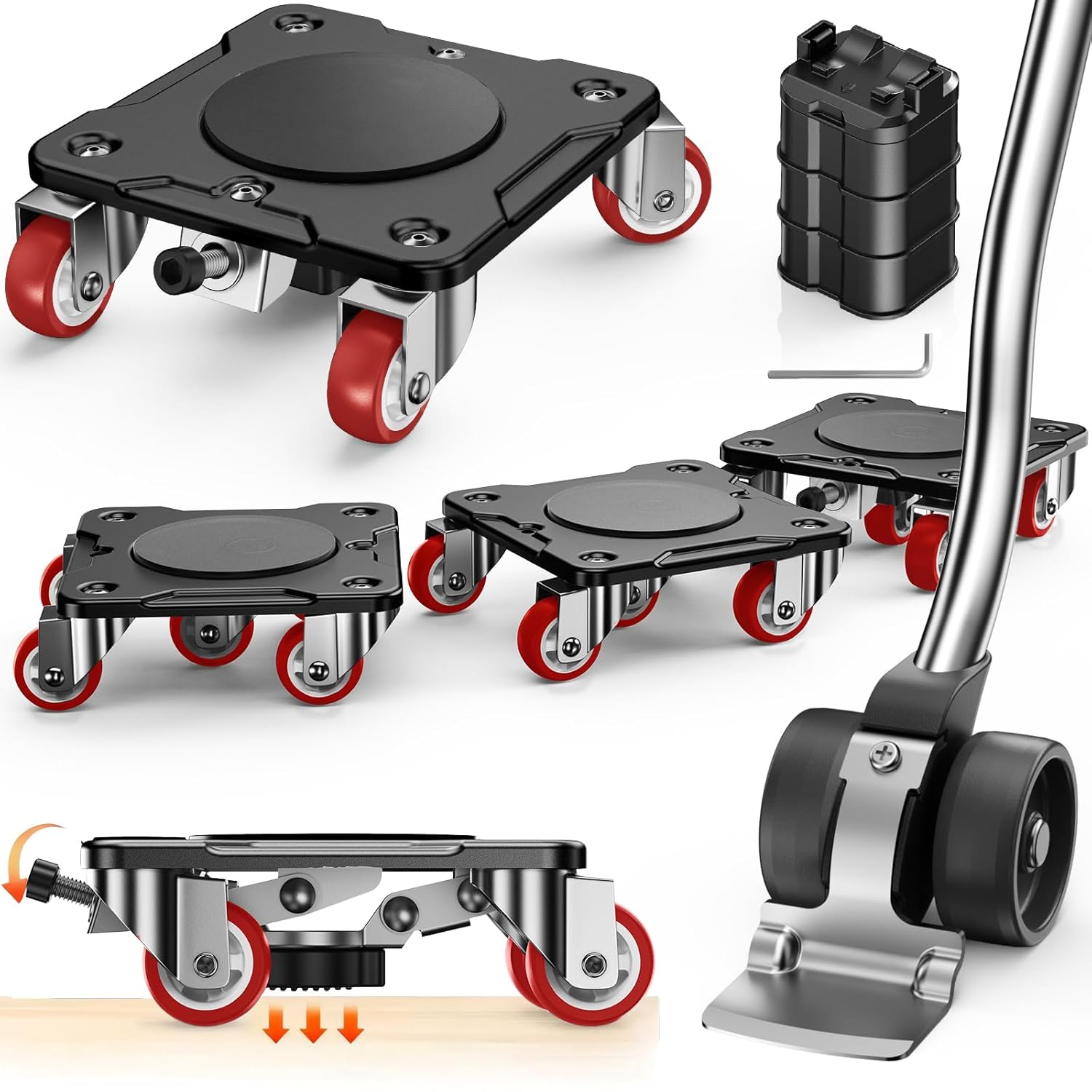 WOUOW Kit Spostamento Mobili con Funzione Parcheggio – Carrello per Mobili Pesanti (500 kg) con Ruote a 360°