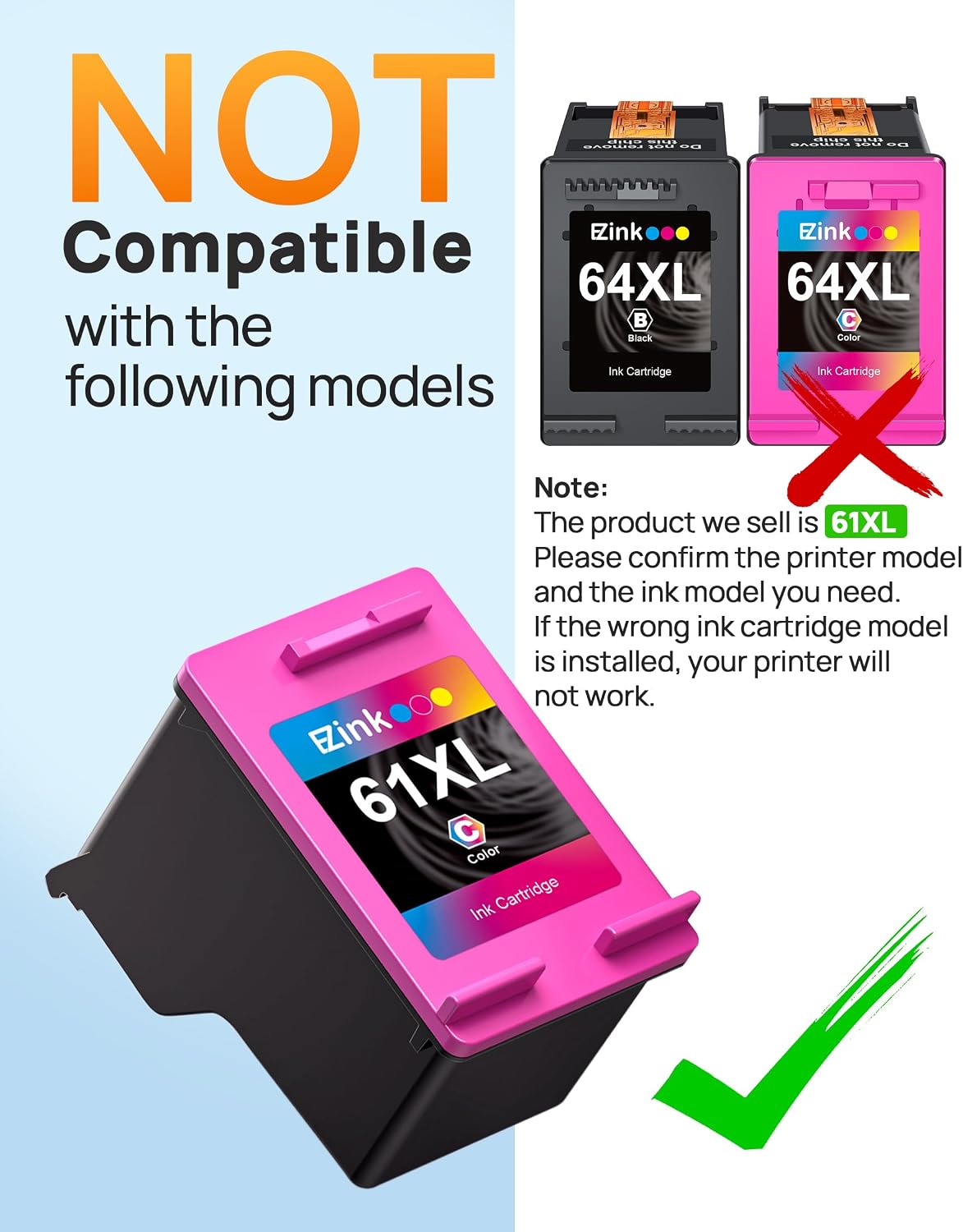 Thumbnail 4 de E-Z Ink 61XL Ink Cartridge 2-Pack for HP Printers, Black and Tri-Color